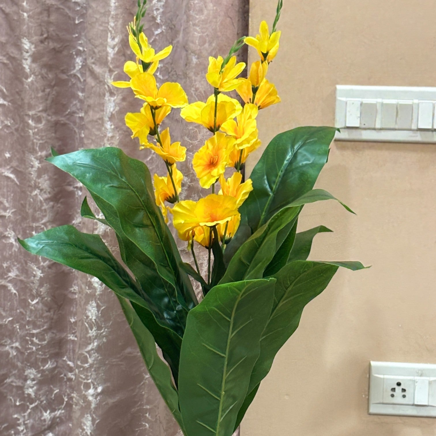 Artificial Leaf Tree with Flowers | Faux Leaf Vine Plant | Decorative Green Plant for Home Balcony Living Room Office Indoor | Diwali Decor & Gifting - 45 Inch - Apkamart #Color_Yellow