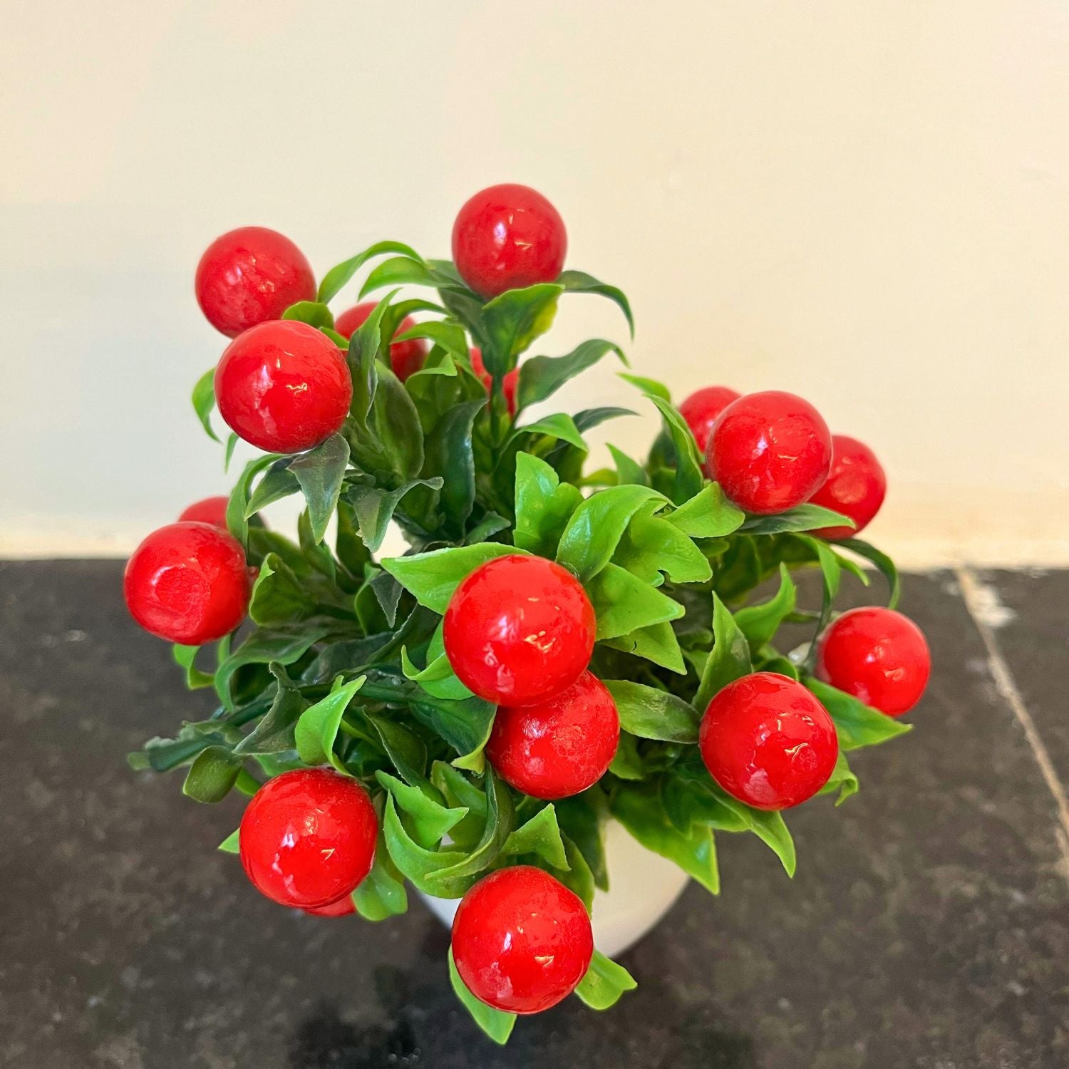 Artificial Plant with Pot - Cherry Shrub | Decorative Artificial Indoor Flowers - for Home Decor, Living Room, Office Desk, Garden & Balcony - 6 Inch - Apkamart #Style_Design 1