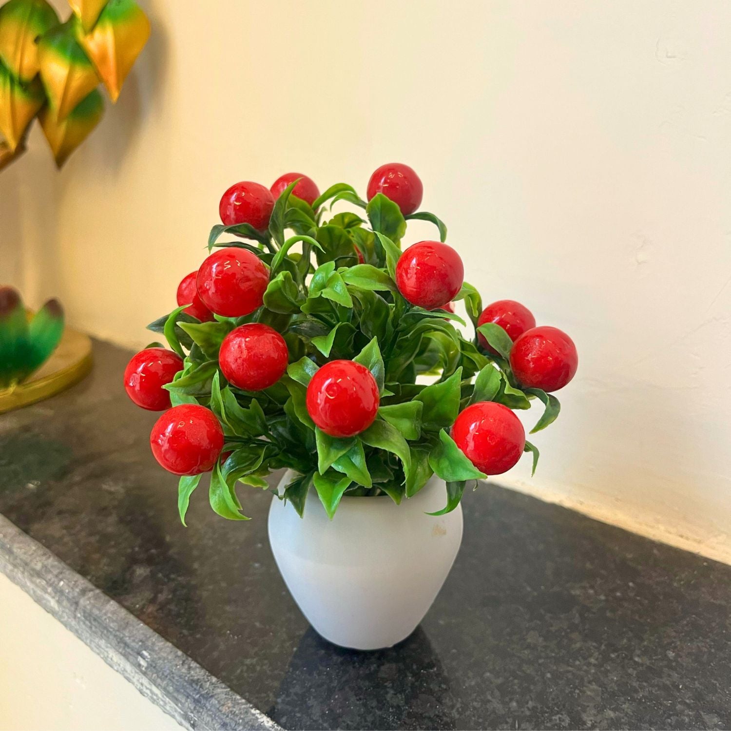 Artificial Plant with Pot - Cherry Shrub | Decorative Artificial Indoor Flowers - for Home Decor, Living Room, Office Desk, Garden & Balcony - 6 Inch - Apkamart #Style_Design 1