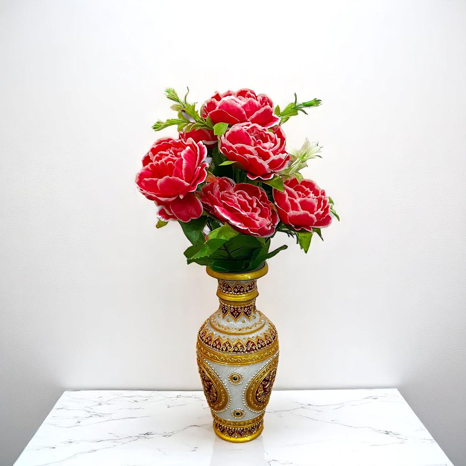 Artificial Flowers Rose Bunches for Vase Pot | Faux Flowers Stem - for Home Decor, Living Room, Office & Festivals Decoration (Vase Not Included) - 15 Inch - Apkamart #Colour_Pink