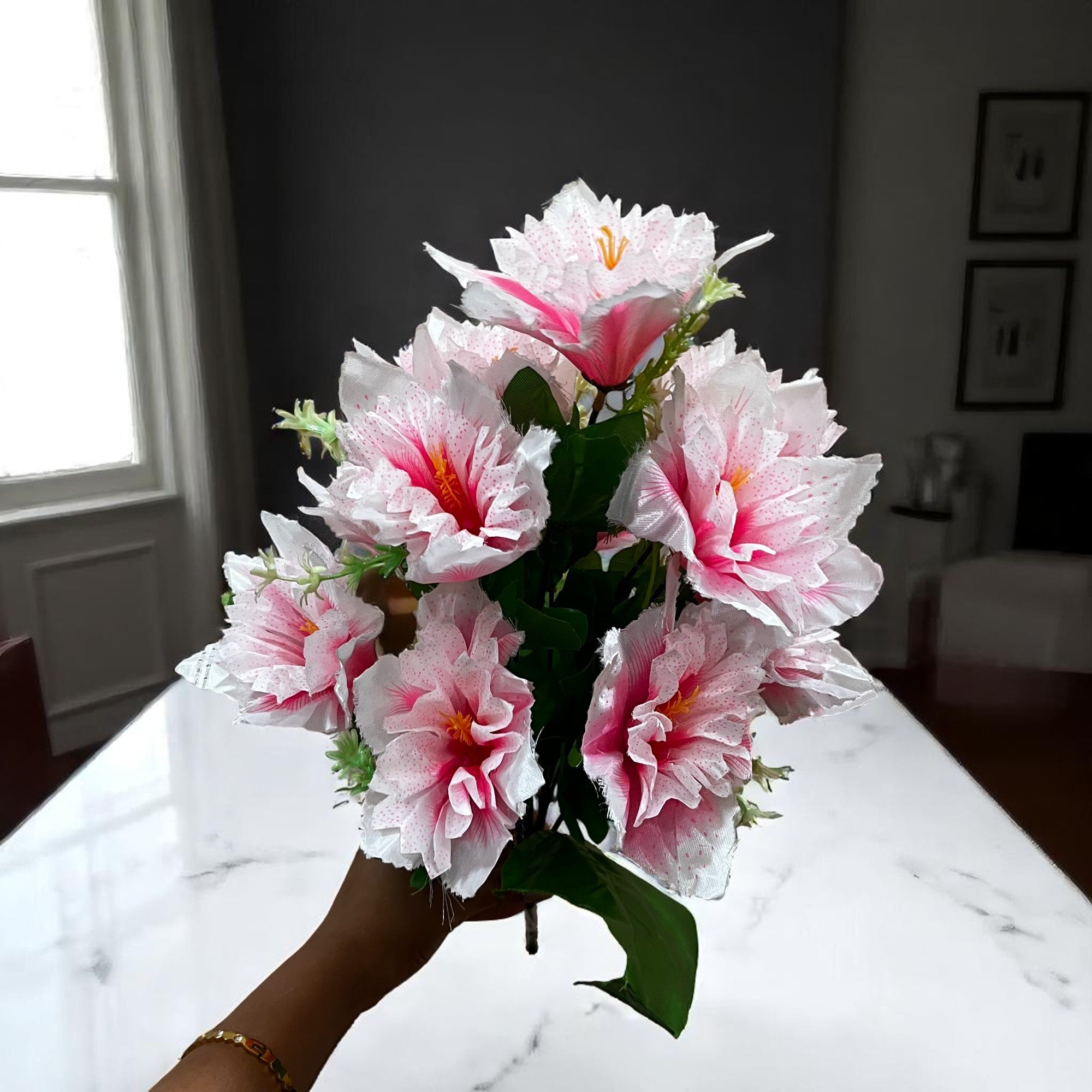 Artificial Flower Bouquets | Fake Flowers Bunch - For Vase, Pot, Home, Balcony, Office Corner, Living Room - 18 Inch - Apkamart #Colour_Pink