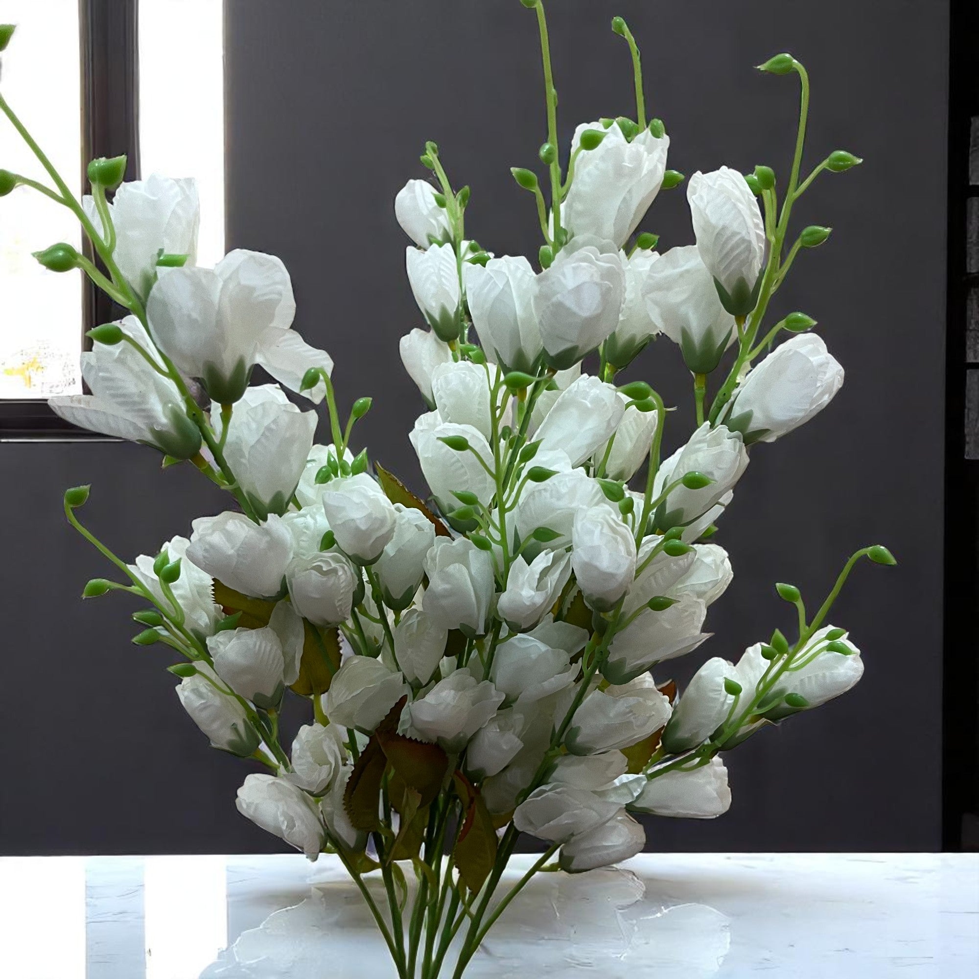 Artificial Flowers | Faux Tulips Flowers Bunch - for Home Decor, Office Corner, Living Room, Side Table, Centerpiece - 27 Inch - Apkamart #Colour_White