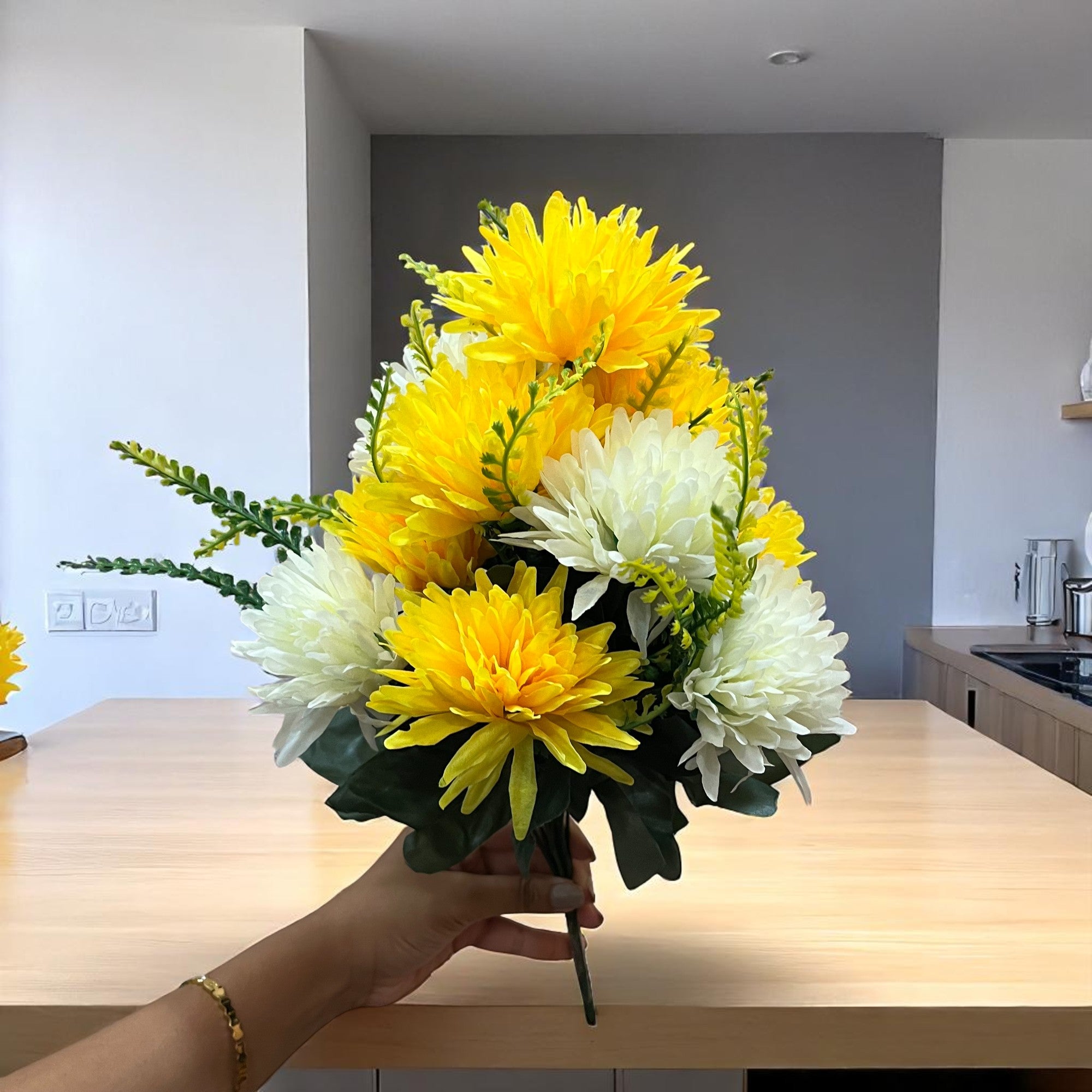 Artificial Marigold Flower Bouquets | Fake Flowers Bunch - For Vase, Pot, Home, Bedroom, Balcony - 16 Inch - Apkamart #Style_Design 2