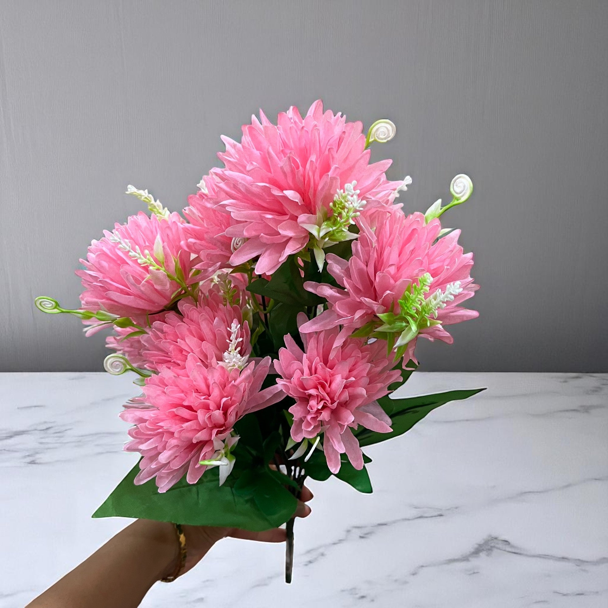 Artificial Flower Dahlia | Fake Flowers Bunch Dahalia - For Vase, Pot, Home, Bedroom, Balcony, Office Corner, Living Room - 18 Inch - Apkamart #Colour_Pink