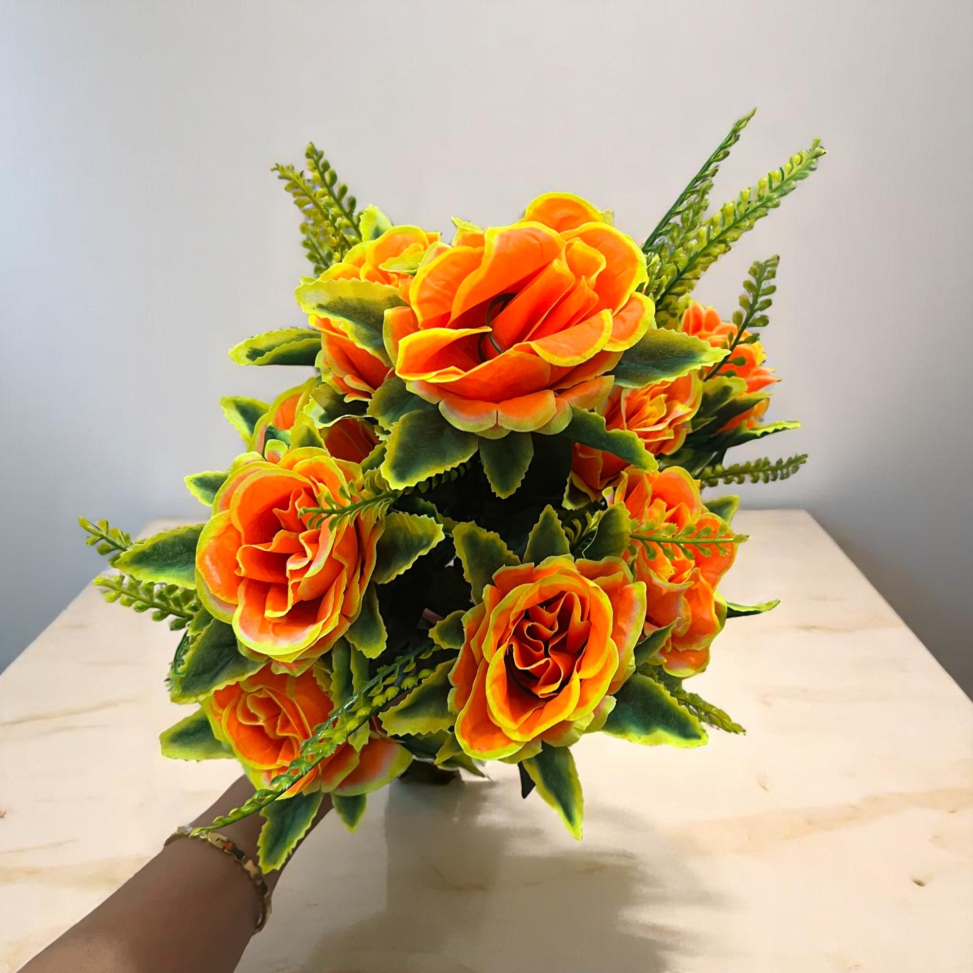 Artificial Flower Bouquet | Rose Fake Flowers Bunch - For Vase, Pot, Home, Bedroom, Balcony, Office Corner, Living Room - 16 Inch - Apkamart #Style_Design 2