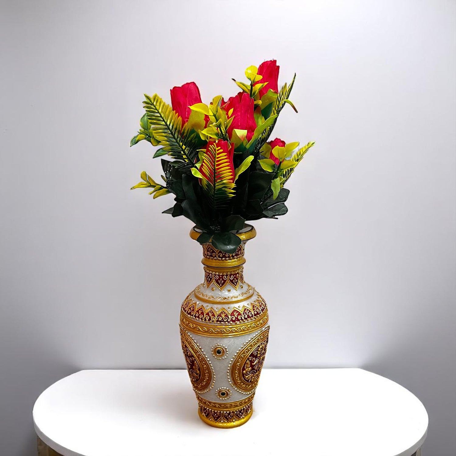 Artificial Flowers Rose Bunches for Vase Pot | Faux Flowers Stem - for Home Decor, Living Room, Office, Wedding & Party Decoration (Vase Not Included) - 14 Inch - Apkamart #Colour_Pink