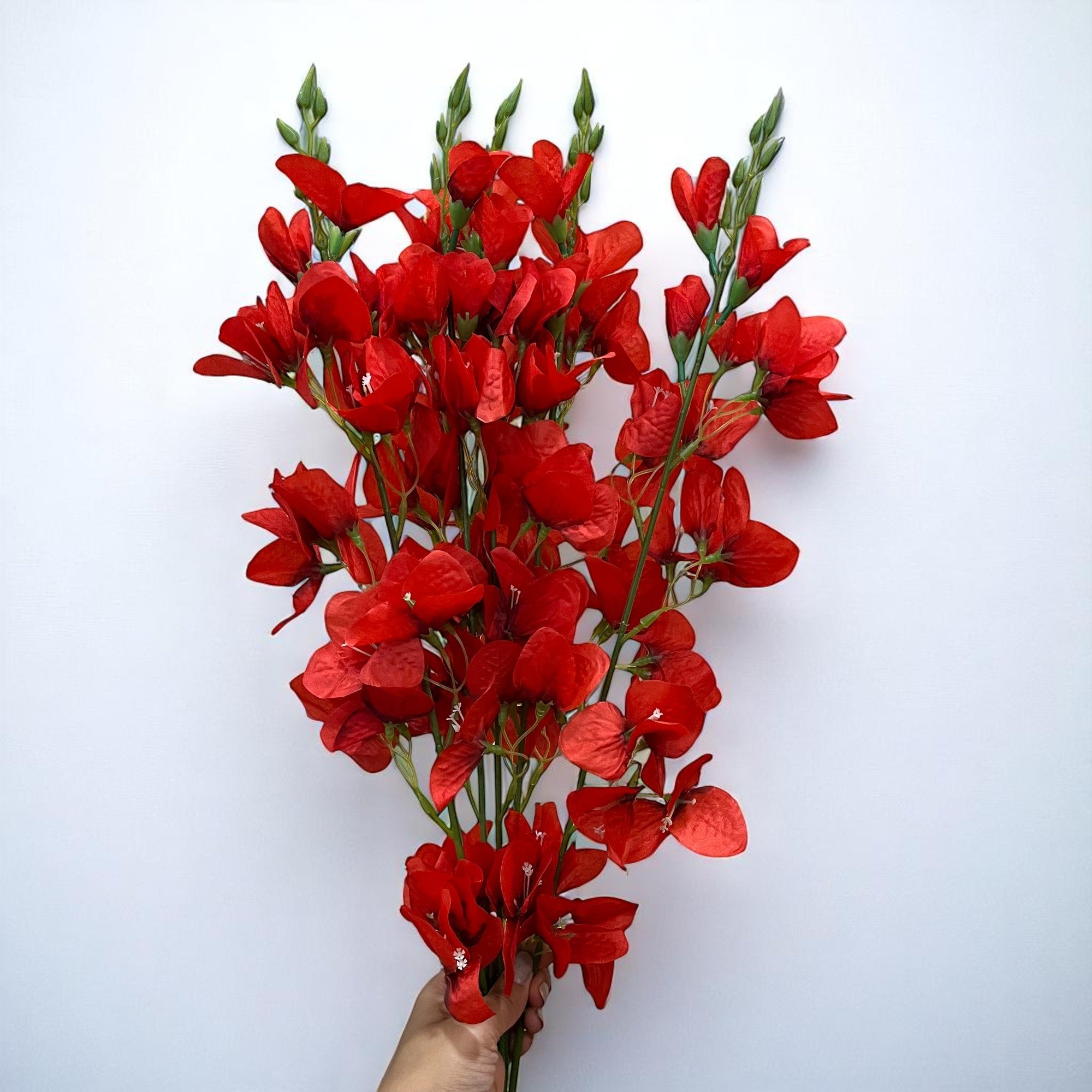 Artificial Flower Orchids Sticks Bouquet | Fake Flowers Bunch - For Vase, Pot, Home, Bedroom, Balcony, Office Corner - 26 Inch - Apkamart #Colour_Red