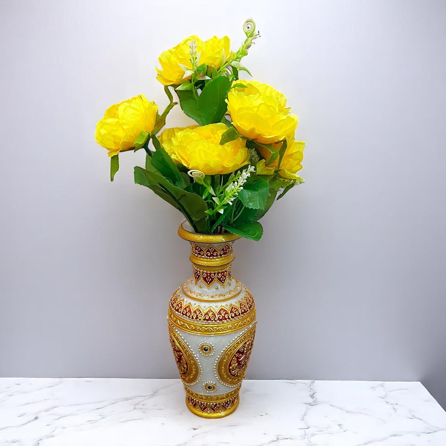 Artificial Flowers Rose Sticks | Faux Flowers Bunch - for Home Decor, Living Room, Wedding & Party Decoration (Vase Not Included) - 15 Inch - Apkamart #Colour_Yellow