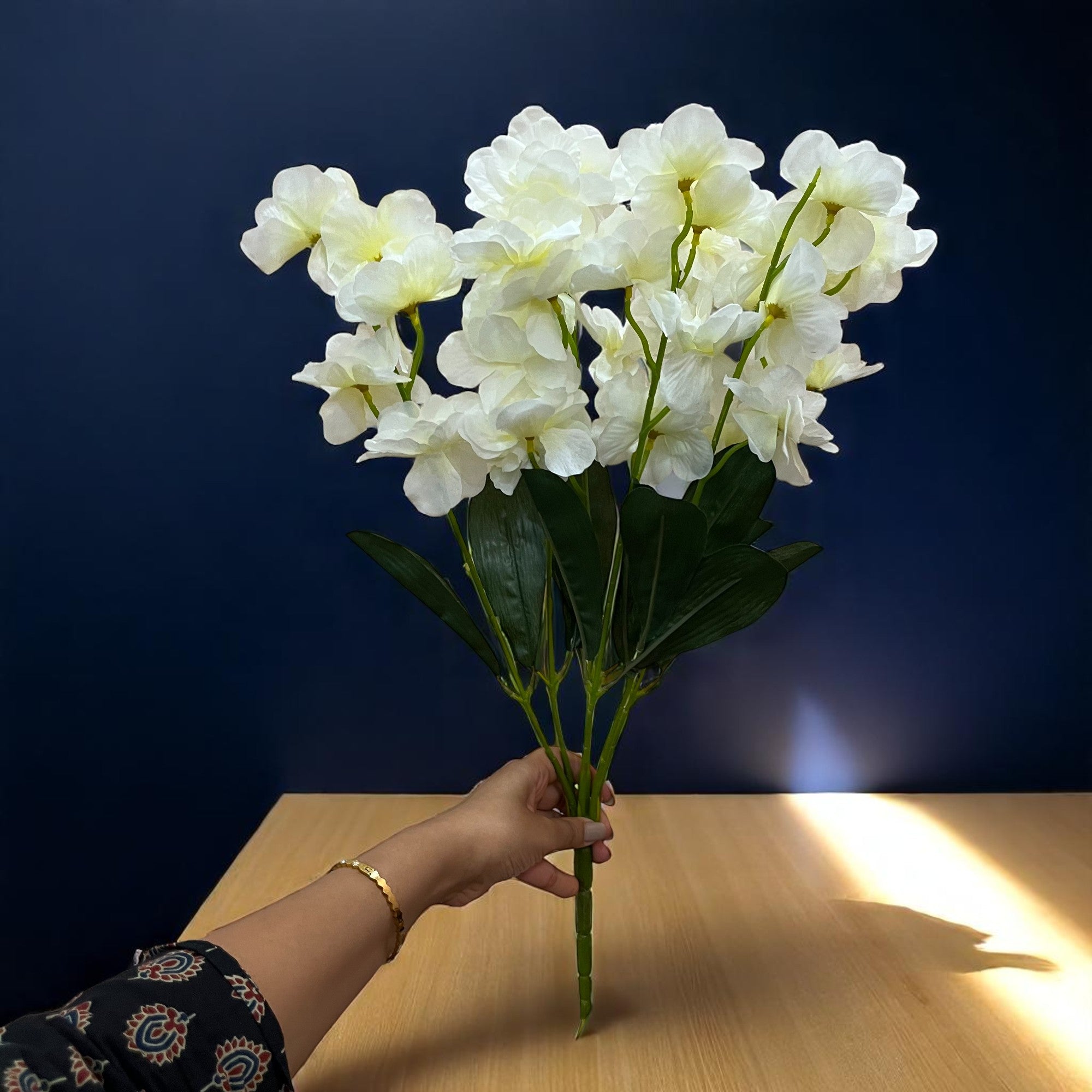 Artificial Orchids Flower Bouquets | Fake Flowers Bunch - For Vase, Pot, Home, Bedroom, Balcony, Office Corner, Living Room - 22 Inch - Apkamart #Colour_White