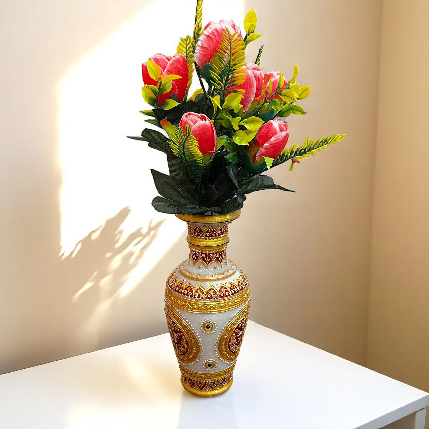 Artificial Flowers Rose Sticks | Faux Flowers Bunch - for Home Decor, Living Room, Wedding & Party Decoration (Vase Not Included) - 14 Inch - Apkamart #Colour_Pink