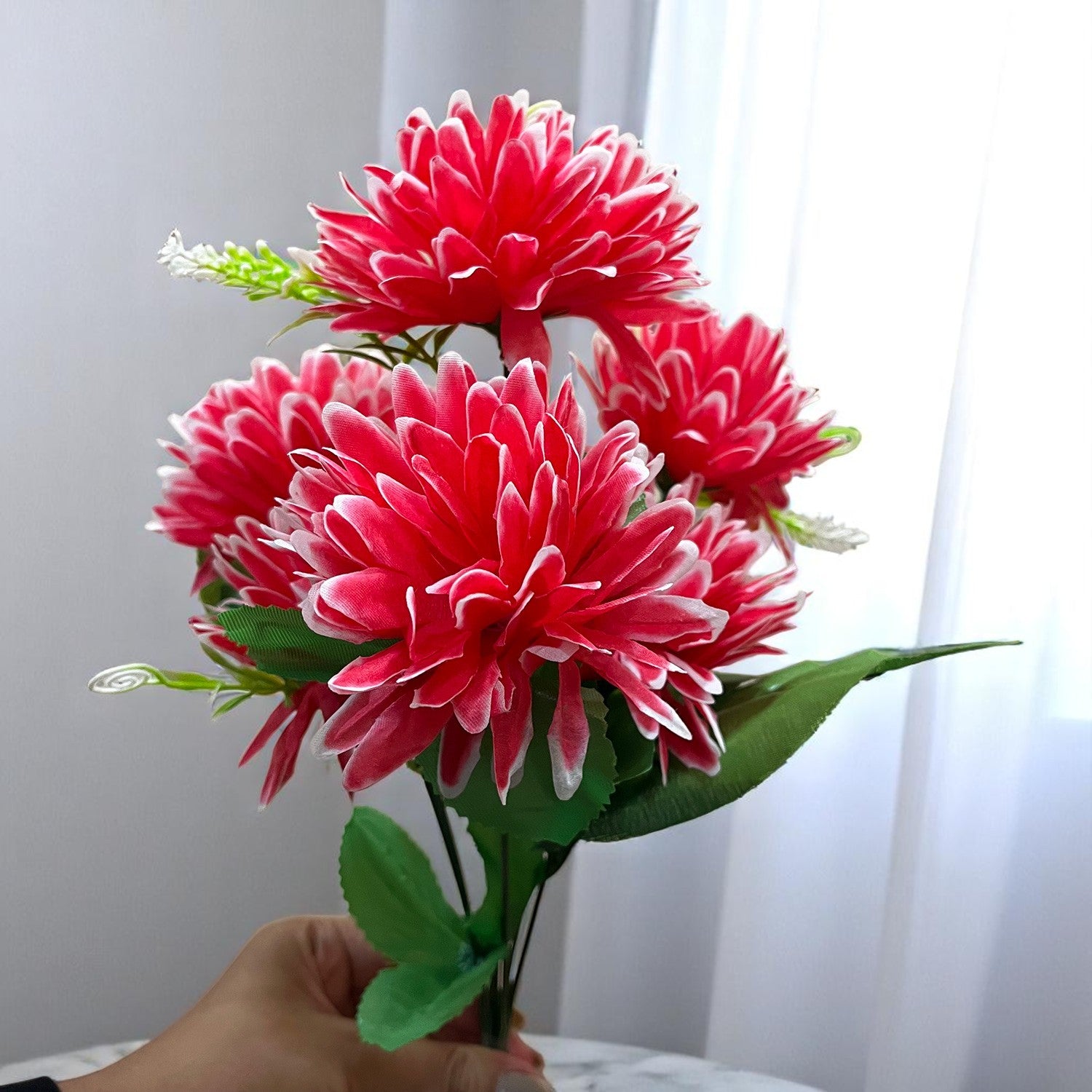 Artificial Flowers Dahlia Bunches for Vase Pot | Faux Flowers Stick - for Home Decor, Living Room, Wedding & Party Decoration (Vase Not Included) - 15 Inch - Apkamart #Colour_Red