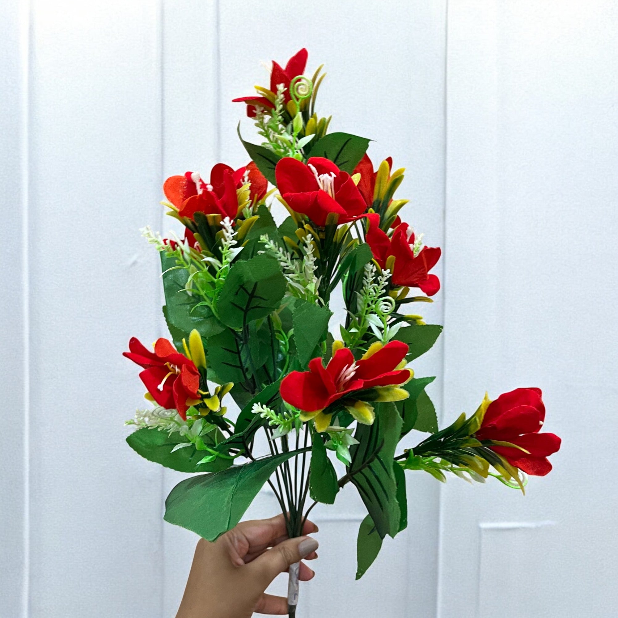 Artificial Flowers Bunches lily for Vase Pot | Faux Flowers Stem - for Home Decor Living Room Side Table Centerpiece - 18 Inch - Apkamart #Colour_Red