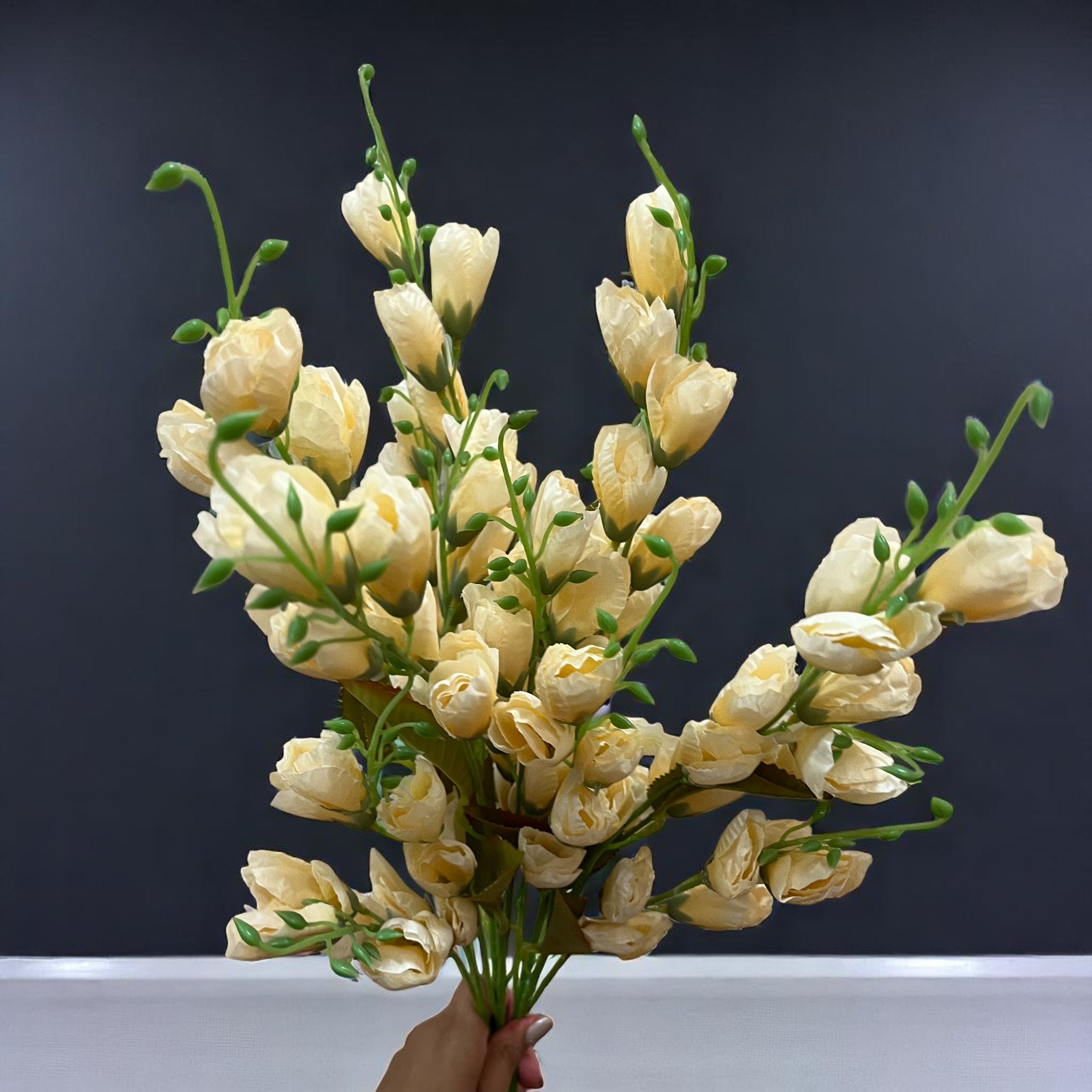 Artificial Flowers | Faux Tulips Flowers Bunch - for Home Decor, Office Corner, Living Room, Side Table, Centerpiece - 27 Inch - Apkamart #Colour_Cream