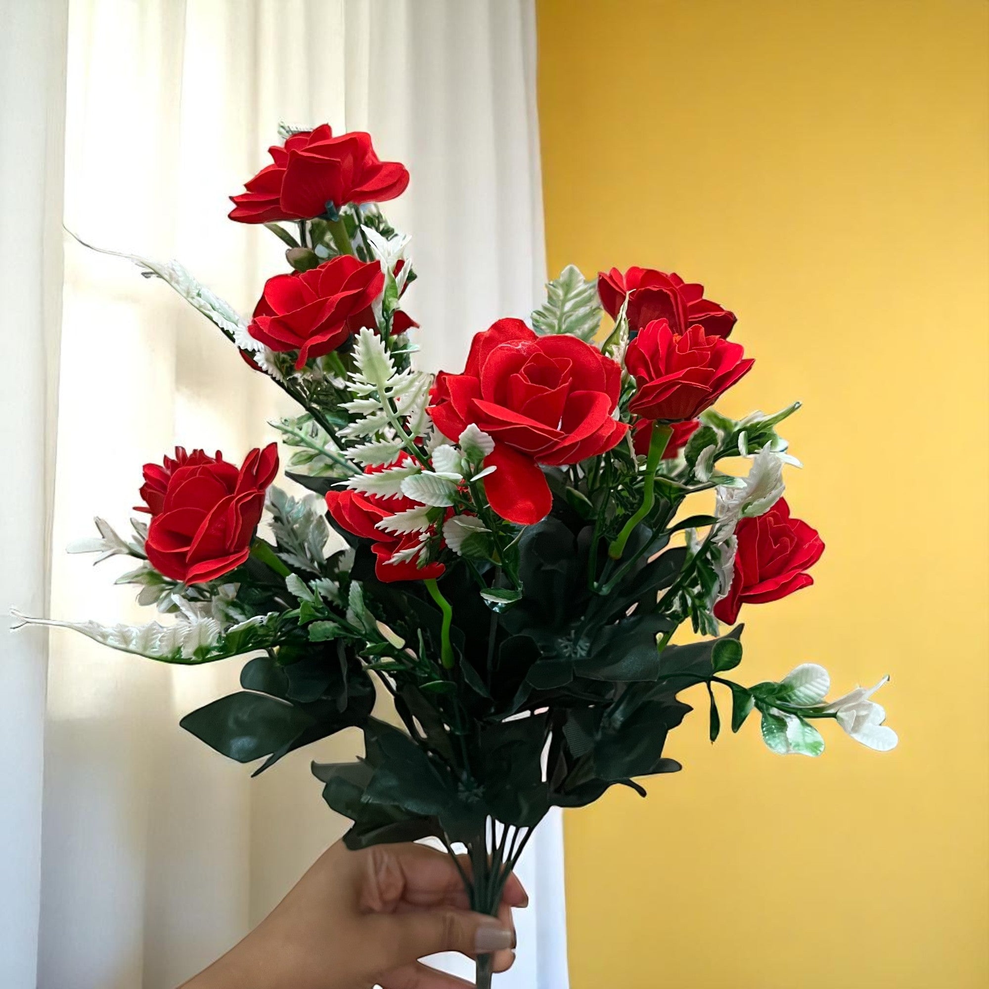 Artificial Rose Flowers Bunches for Vase Pot | Faux Flowers Stem - for Home Decor Living Room Side Table Centerpiece - 17 Inch - Apkamart