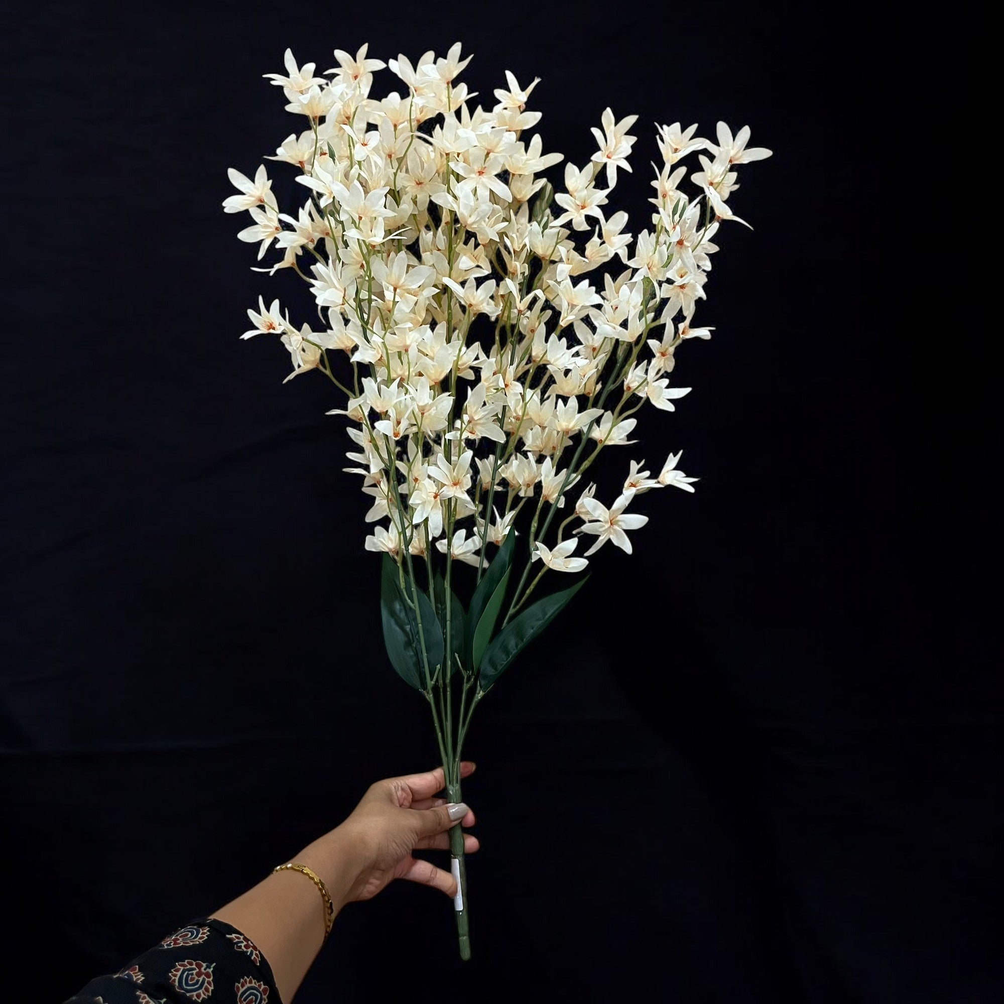 Artificial Orchids Flower Bouquets | Fake Flowers Bunch - For Vase, Pot, Home, Bedroom, Balcony, Office Corner, Living Room - 28 Inch - Apkamart #Colour_Cream