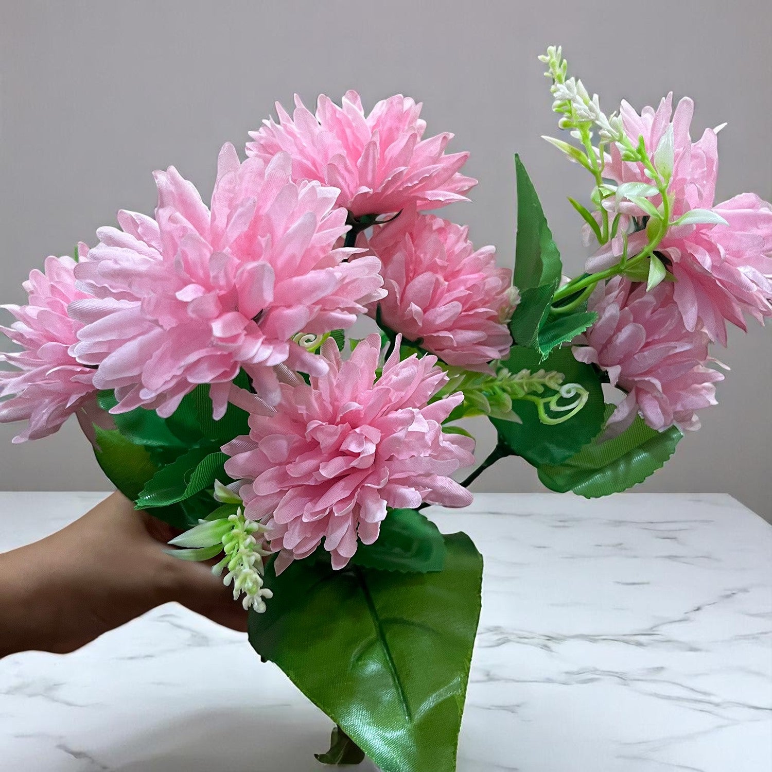 Artificial Flowers Dahlia Bunches for Vase Pot | Faux Flowers Stick - for Home Decor, Living Room, Wedding & Party Decoration (Vase Not Included) - 14 Inch - Apkamart #Colour_Pink