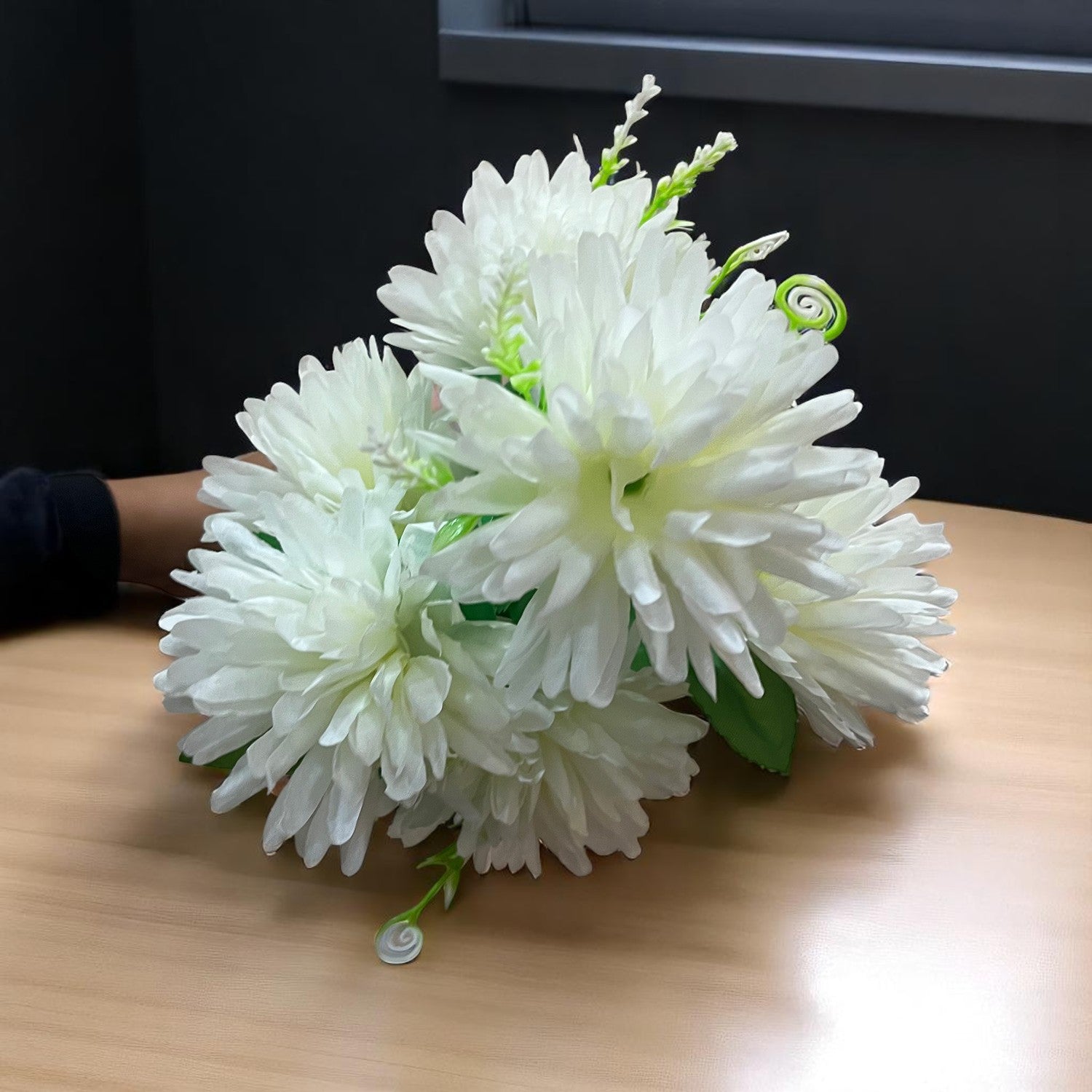Artificial Flowers Dahlia Bunches for Vase Pot | Faux Flowers Stick - for Home Decor, Living Room, Wedding & Party Decoration  (Vase Not Included) - 15 Inch - Apkamart #Colour_White