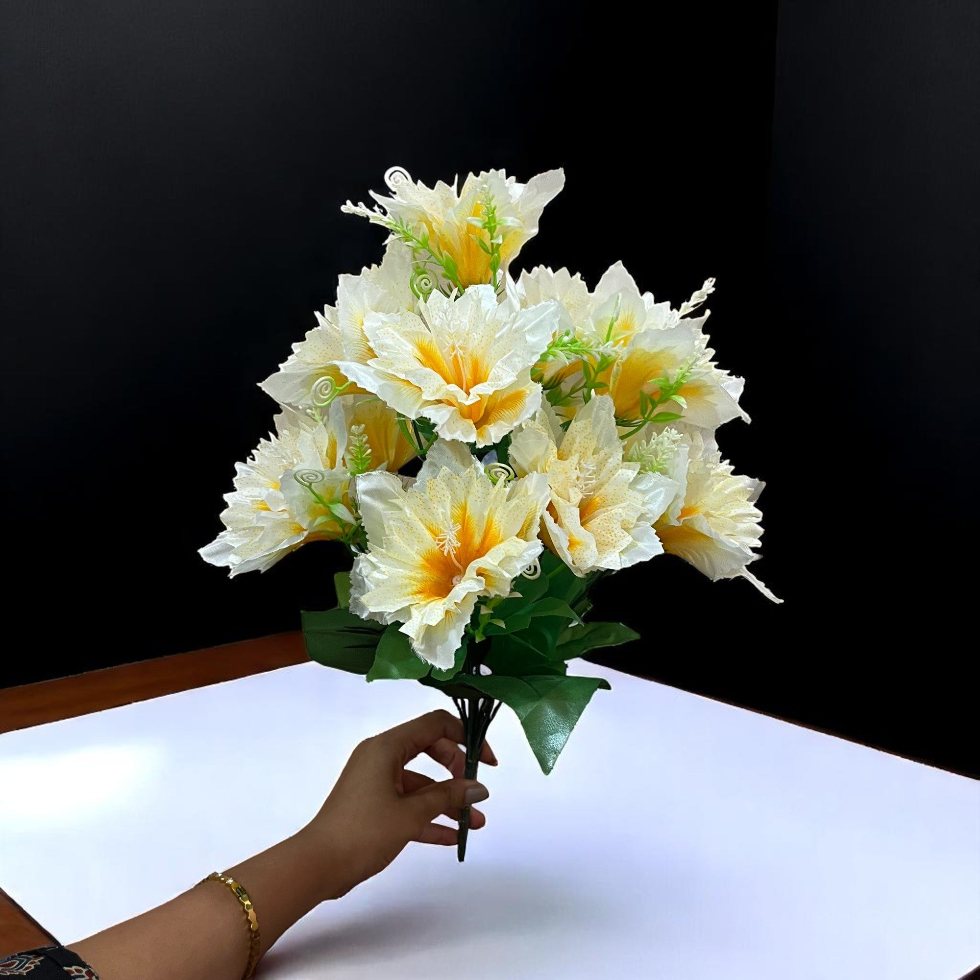 Artificial Flower Bouquets | Faux Flowers Bunch - for Table Vase, Pot, Home Decor, Living Room, Side Table Centerpiece - 18 Inch - Apkamart #Colour_White