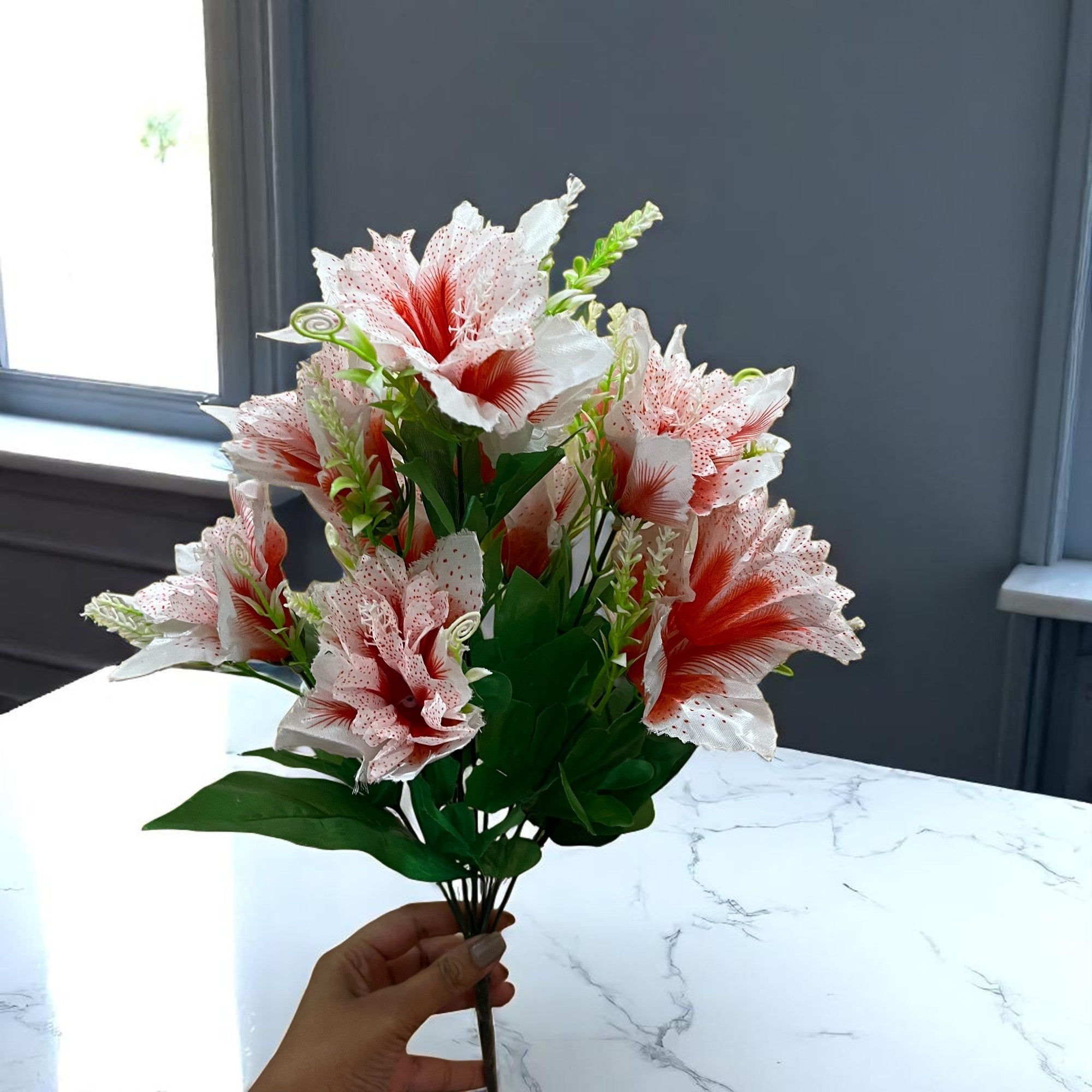 Artificial Flower Bouquets | Faux Flowers Bunch - for Table Vase, Pot, Home Decor, Living Room, Side Table Centerpiece - 18 Inch - Apkamart #Colour_Pink