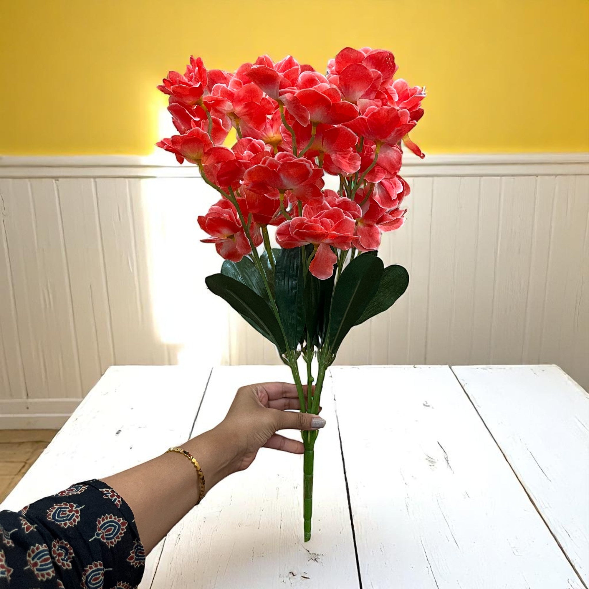 Artificial Orchids Flower Bouquets | Fake Flowers Bunch - For Vase, Pot, Home, Bedroom, Balcony, Office Corner, Living Room - 22 Inch - Apkamart #Colour_Pink