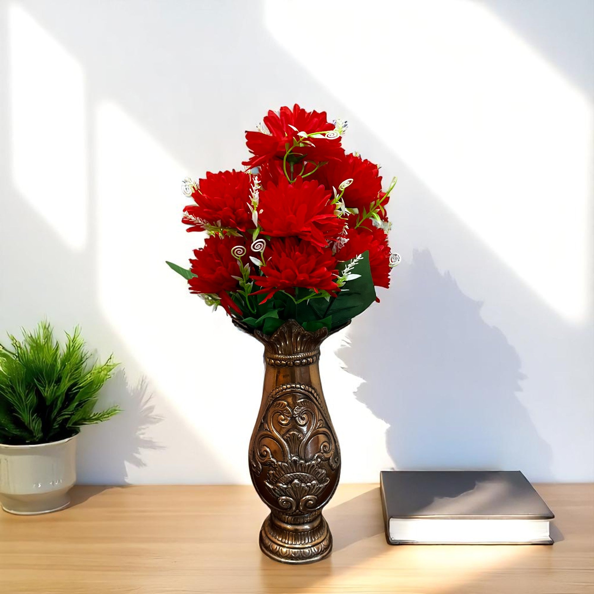 Artificial Flower Dahlia | Fake Flowers Bunch Dahalia - For Vase, Pot, Home, Bedroom, Balcony, Office Corner, Living Room - 18 Inch - Apkamart #Colour_Red