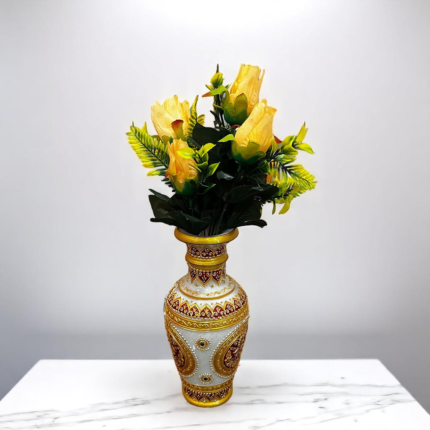 Artificial Flowers Rose Bunches for Vase Pot | Faux Flowers Stem - for Home Decor, Living Room, Office, Wedding & Party Decoration (Vase Not Included) - 14 Inch - Apkamart #Colour_Orange