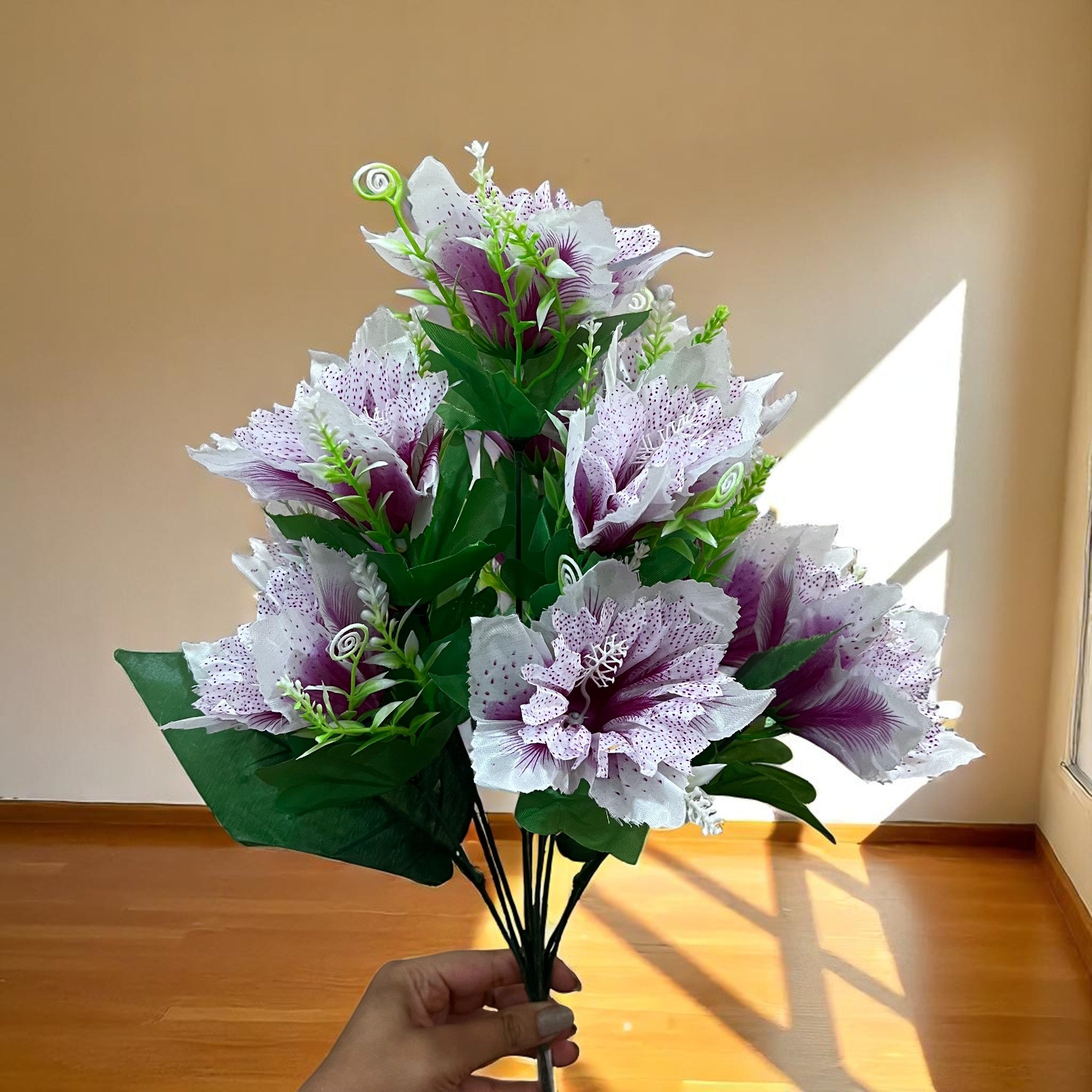 Artificial Flower Bouquets | Faux Flowers Bunch - for Table Vase, Pot, Home Decor, Living Room, Side Table Centerpiece - 18 Inch - Apkamart #Colour_Purple