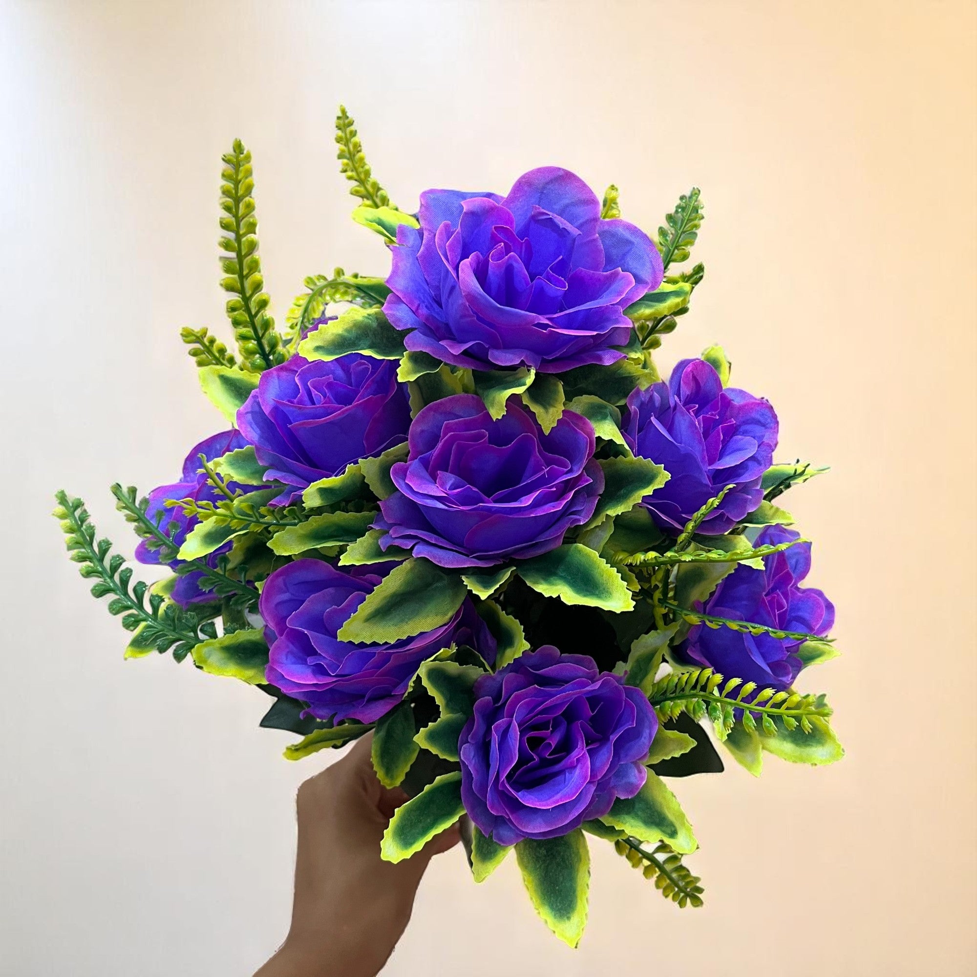 Artificial Flower Bouquet | Faux Rose Flowers Bunch - for Table Vase, Pot, Home Decor, Side Table - 16 Inch - Apkamart #Colour_Purple