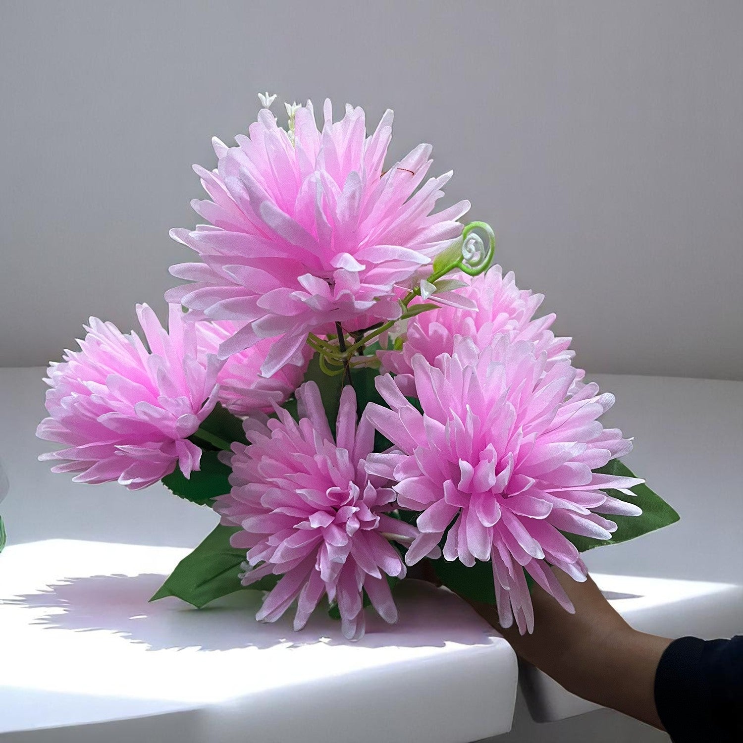 Artificial Flowers Dahlia Bunches for Vase Pot | Faux Flowers Stick - for Home Decor, Living Room, Wedding & Party Decoration  (Vase Not Included) - 15 Inch - Apkamart #Colour_Pink