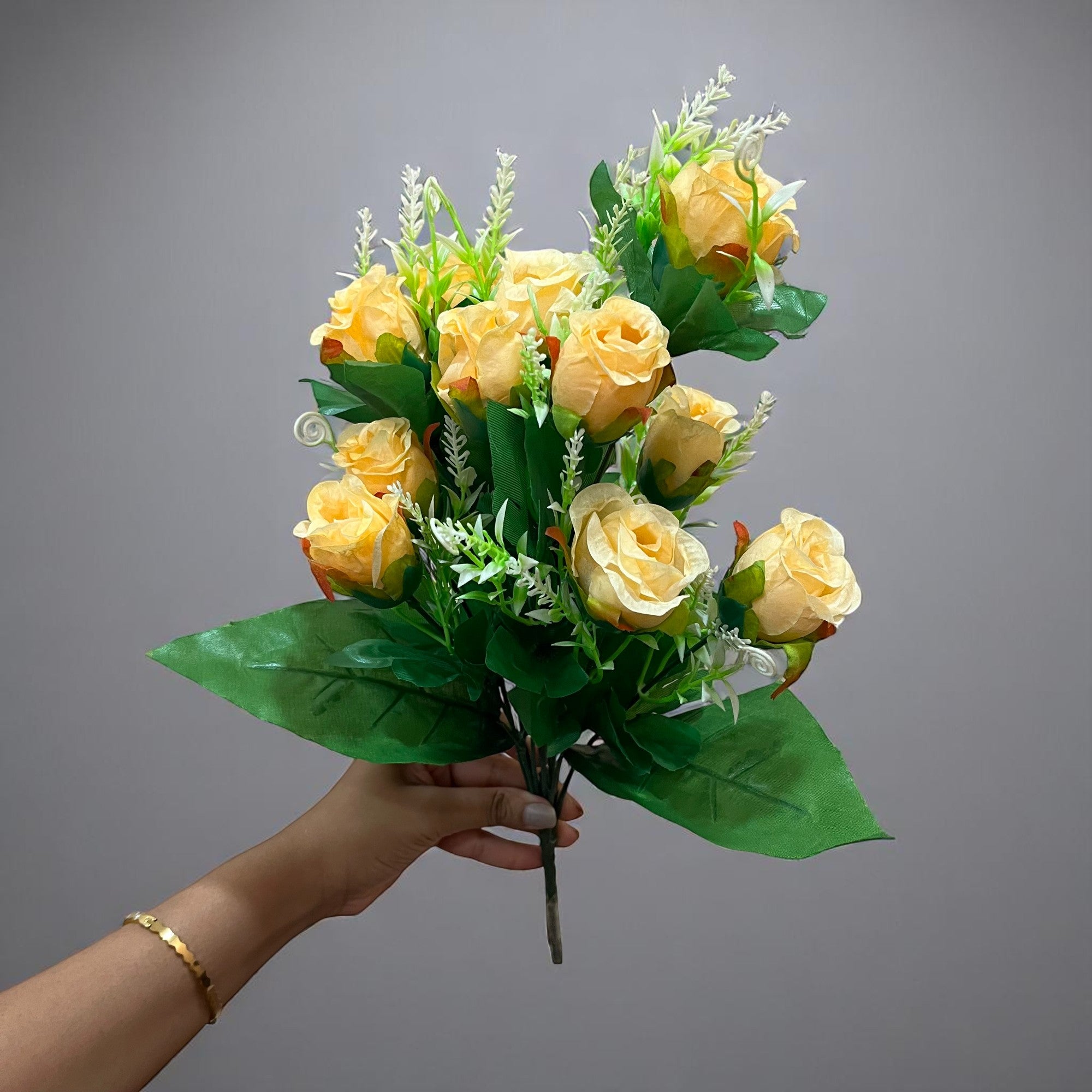 Artificial Flowers Rose | Faux Flowers Bunch - for Home Decor, Side Table, Centerpiece - 17 Inch - Apkamart #Colour_Orange