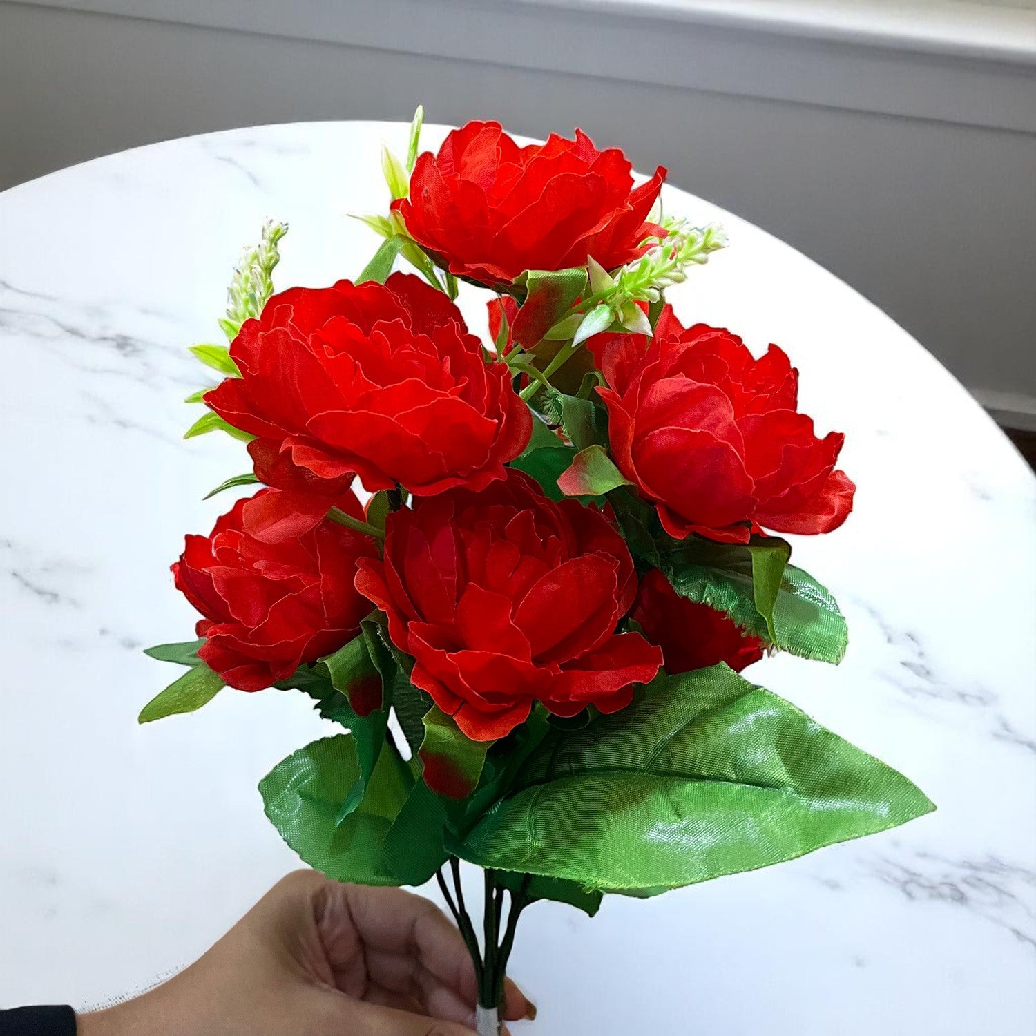 Artificial Flowers Rose Bunches for Vase Pot | Faux Flowers Stem - for Home Decor, Living Room, Office & Festivals Decoration (Vase Not Included) - 15 Inch - Apkamart #Colour_Red