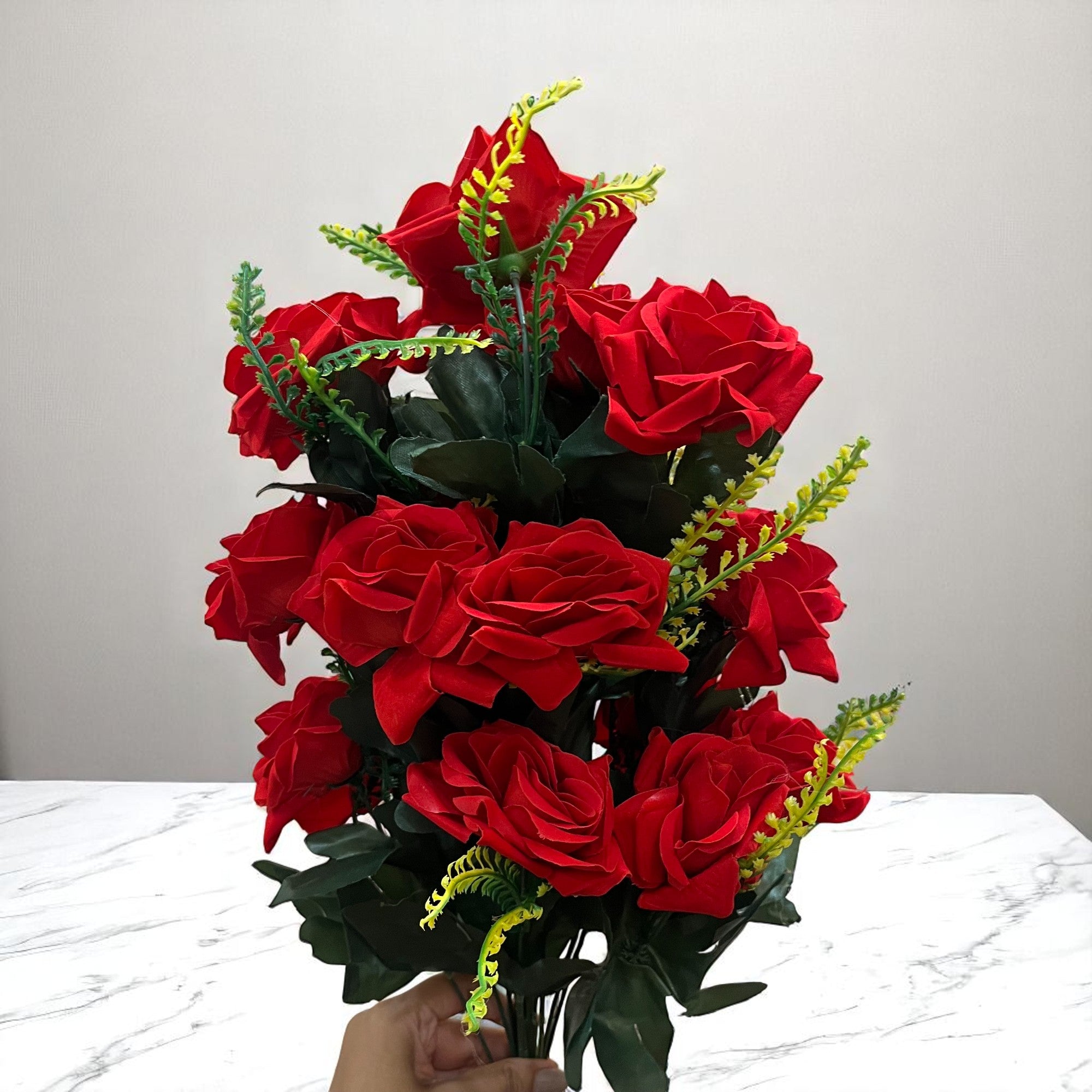 Artificial Flower Bouquet | Fake Rose Flowers Bunch - For Vase, Pot, Home, Bedroom, Balcony, Living Room - 24 Inch - Apkamart