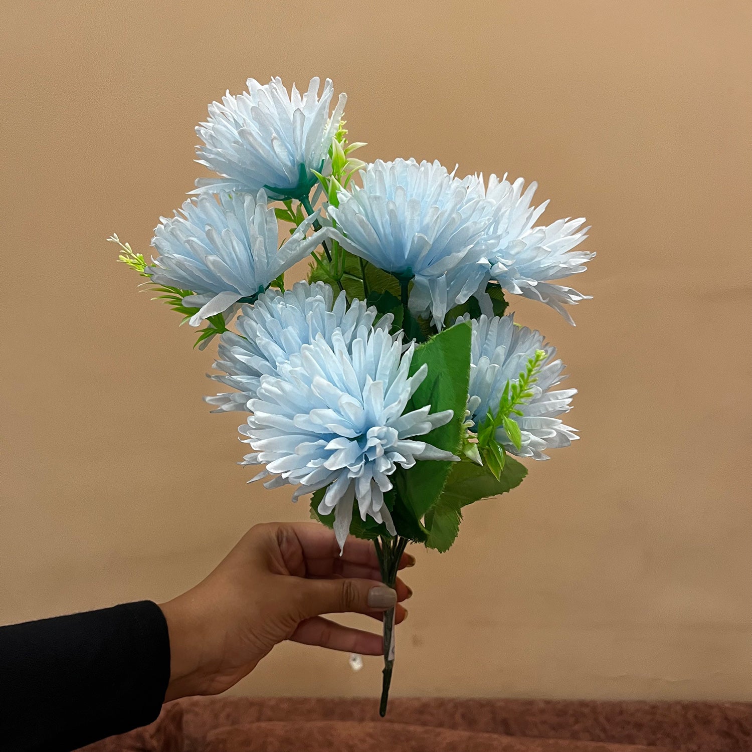 Artificial Flowers Dahlia Bunches for Vase Pot | Faux Flowers Stick - for Home Decor, Living Room, Wedding & Party Decoration  (Vase Not Included) - 15 Inch - Apkamart #Colour_Blue