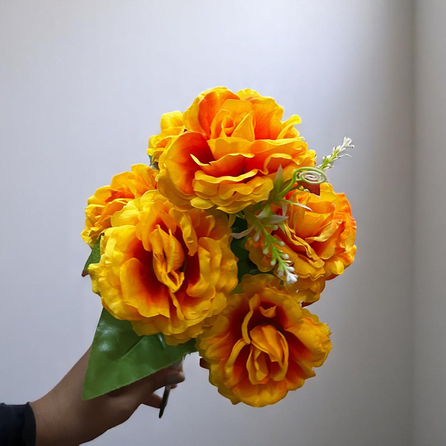 Artificial Flowers Rose Bunches for Vase Pot | Faux Flowers Stem - for Home Decor, Living Room, Office & Festivals Decoration (Vase Not Included) - 15 Inch - Apkamart #Colour_Orange