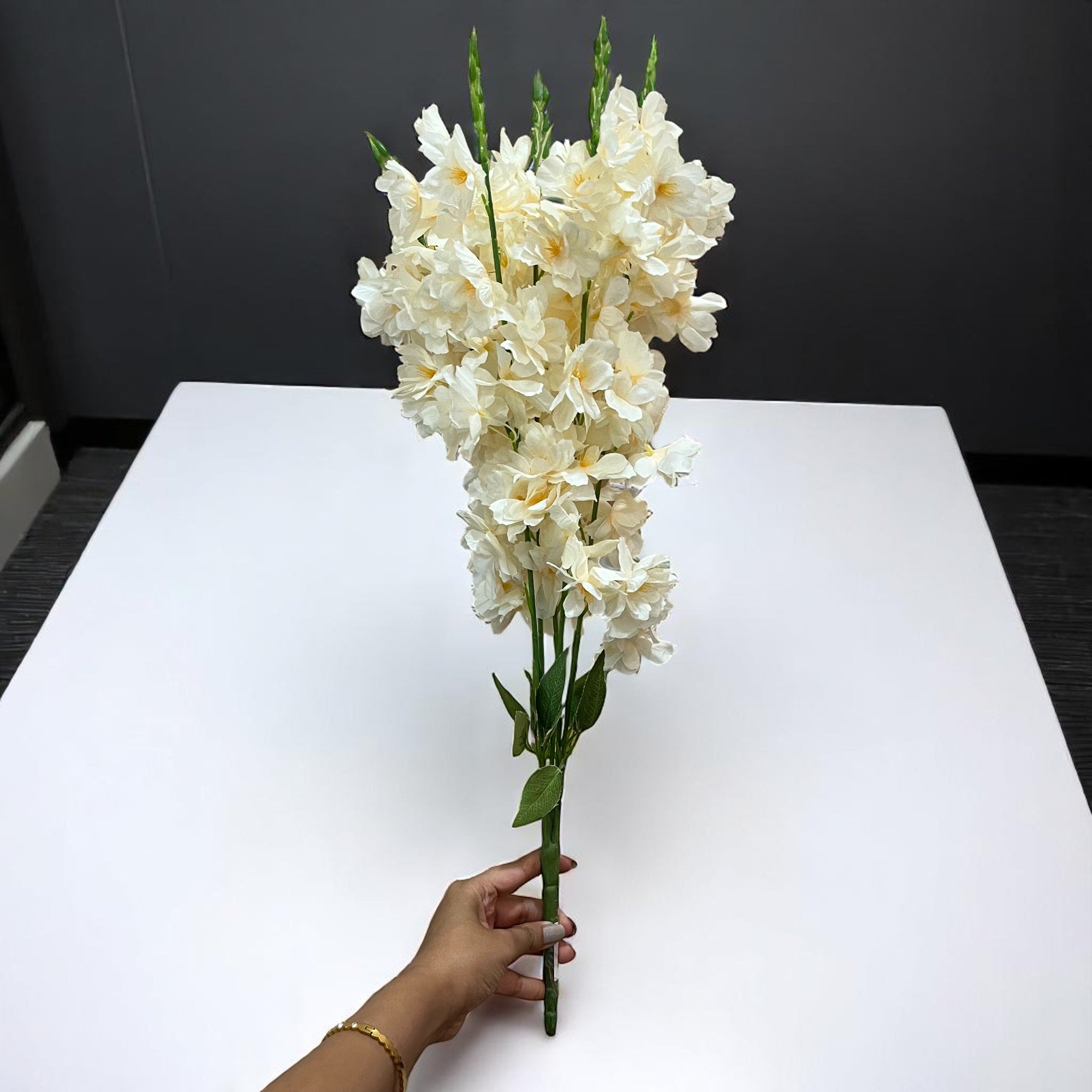 Artificial Flower Orchids Bouquets | Faux Flowers Bunch - for Table Vase, Pot, Home Decor, Living Room, Side Table Centerpiece - 26 Inch - Apkamart #Colour_Cream