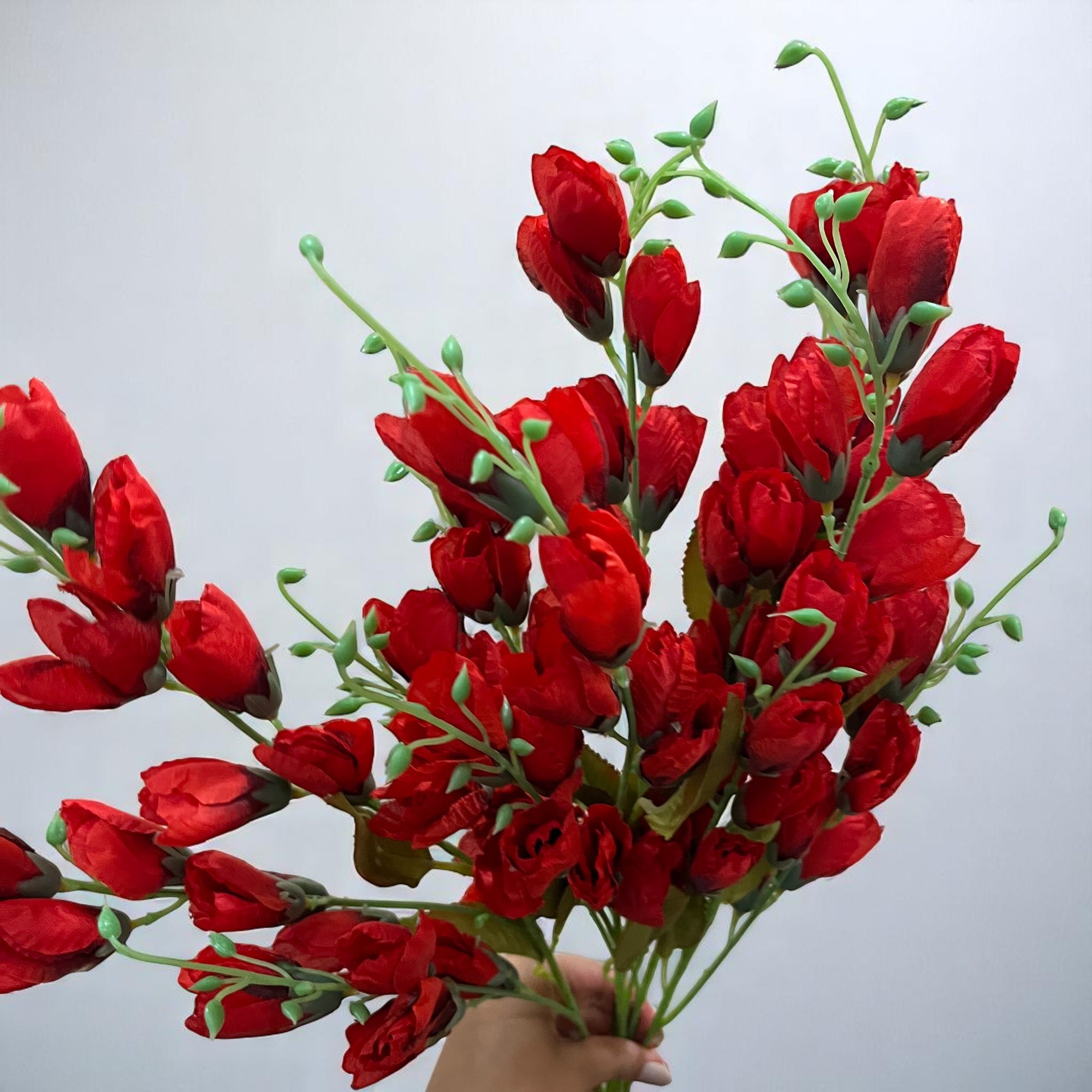 Artificial Flower Tulips Bouquet | Faux Flowers Bunch - for Table Vase, Pot, Home Decor, Living Room, Side Table Centerpiece - 27 Inch - Apkamart #Colour_Red