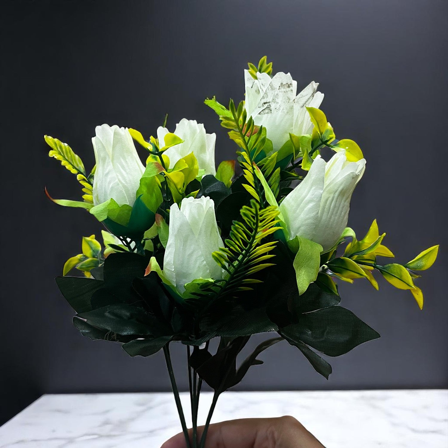 Artificial Flowers Rose Bunches for Vase Pot | Faux Flowers Stem - for Home Decor, Living Room, Office, Wedding & Party Decoration (Vase Not Included) - 14 Inch - Apkamart #Colour_White