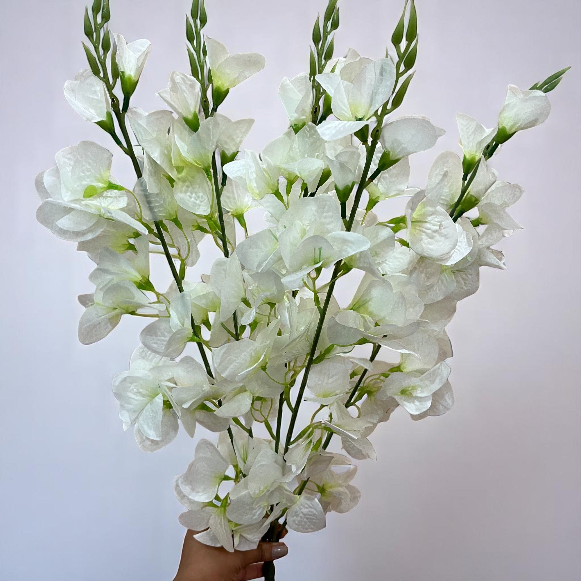 Artificial Flower Orchids Sticks Bouquet | Fake Flowers Bunch - For Vase, Pot, Home, Bedroom, Balcony, Office Corner - 26 Inch - Apkamart #Colour_White