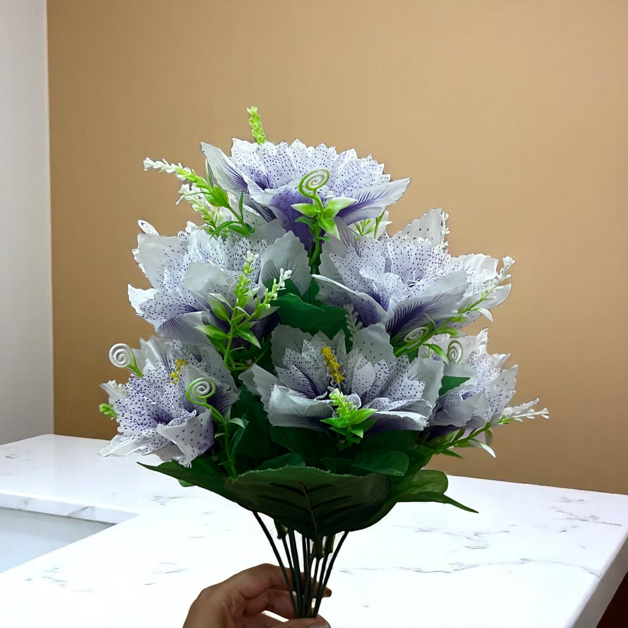 Artificial Flower Bouquets | Fake Flowers Bunch - For Vase, Pot, Home, Balcony, Office Corner, Living Room - 18 Inch - Apkamart #Colour_Purple