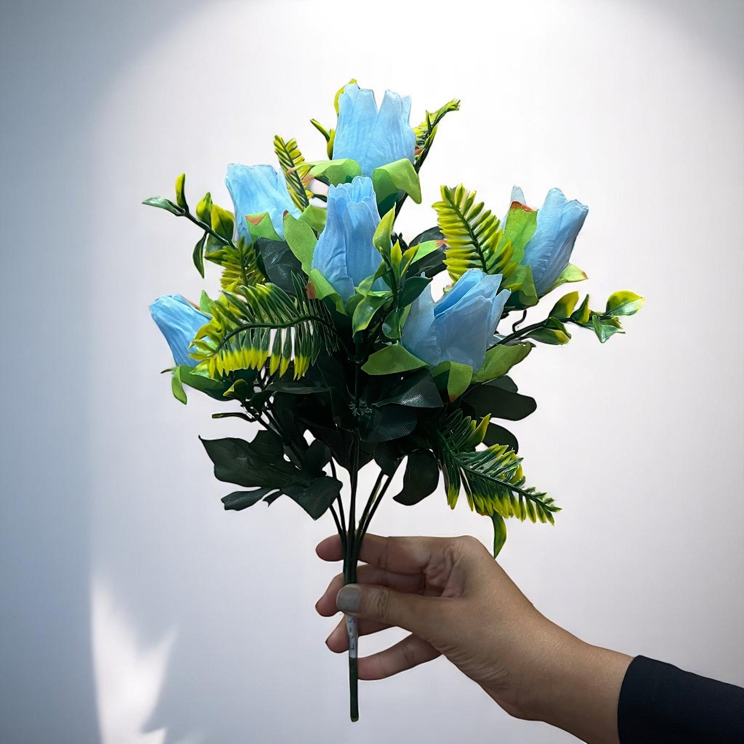 Artificial Flowers Rose Bunches for Vase Pot | Faux Flowers Stem - for Home Decor, Living Room, Office, Wedding & Party Decoration (Vase Not Included) - 14 Inch - Apkamart #Colour_Blue