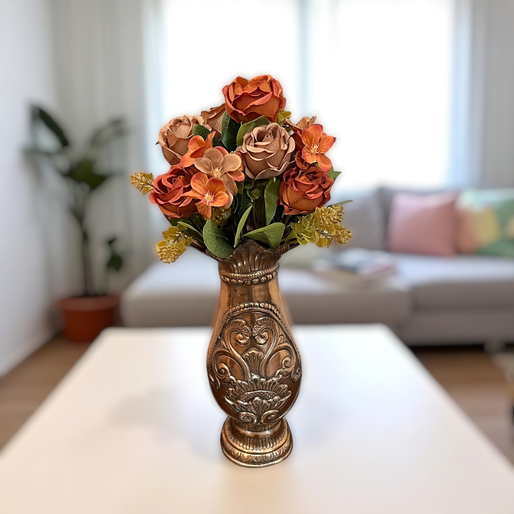 Artificial Flowers | Faux Flowers Rose Bunch - for Home Decor, Living Room, Office, Centerpiece - 15 Inch - Apkamart #Colour_Multicolor