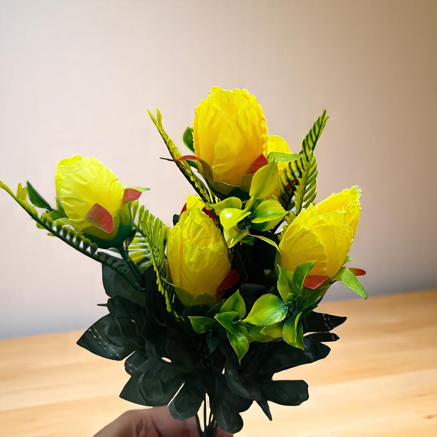 Artificial Flowers Rose Sticks | Faux Flowers Bunch - for Home Decor, Living Room, Wedding & Party Decoration (Vase Not Included) - 14 Inch - Apkamart #Colour_Yellow