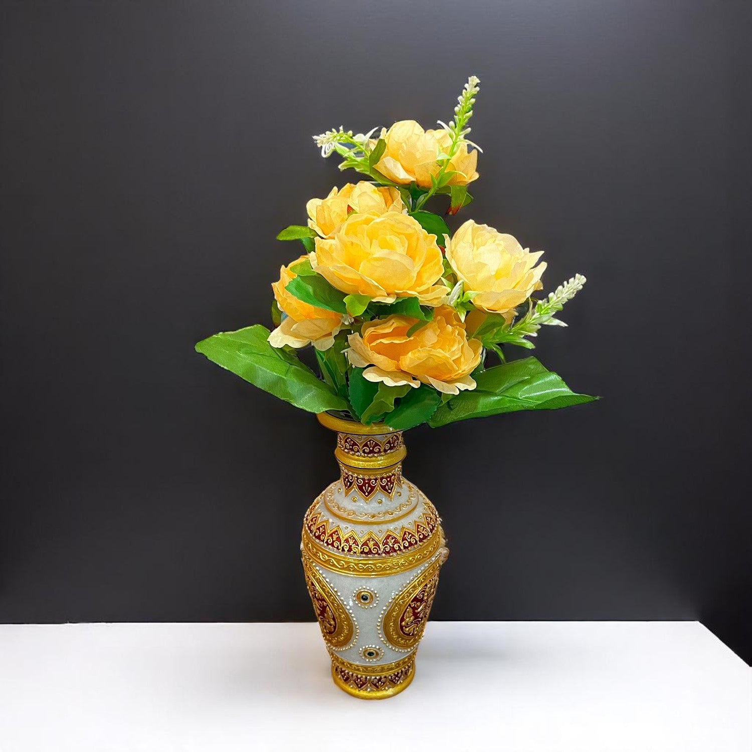 Artificial Flowers Rose Bunches for Vase Pot | Faux Flowers Stem - Home Decor, Living Room, Office & Festivals Decoration (Vase Not Included) - 15 Inch - Apkamart #Colour_Orange