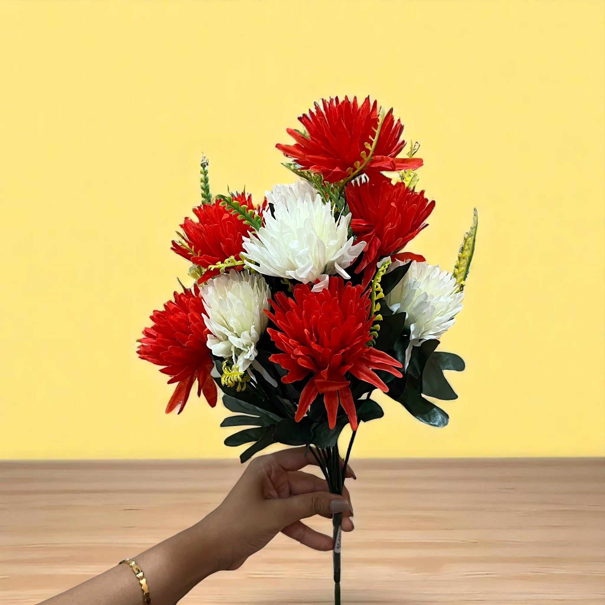 Artificial Marigold Flower Bouquets | Fake Flowers Bunch - For Vase, Pot, Home, Bedroom, Balcony - 16 Inch - Apkamart #Style_Design 1