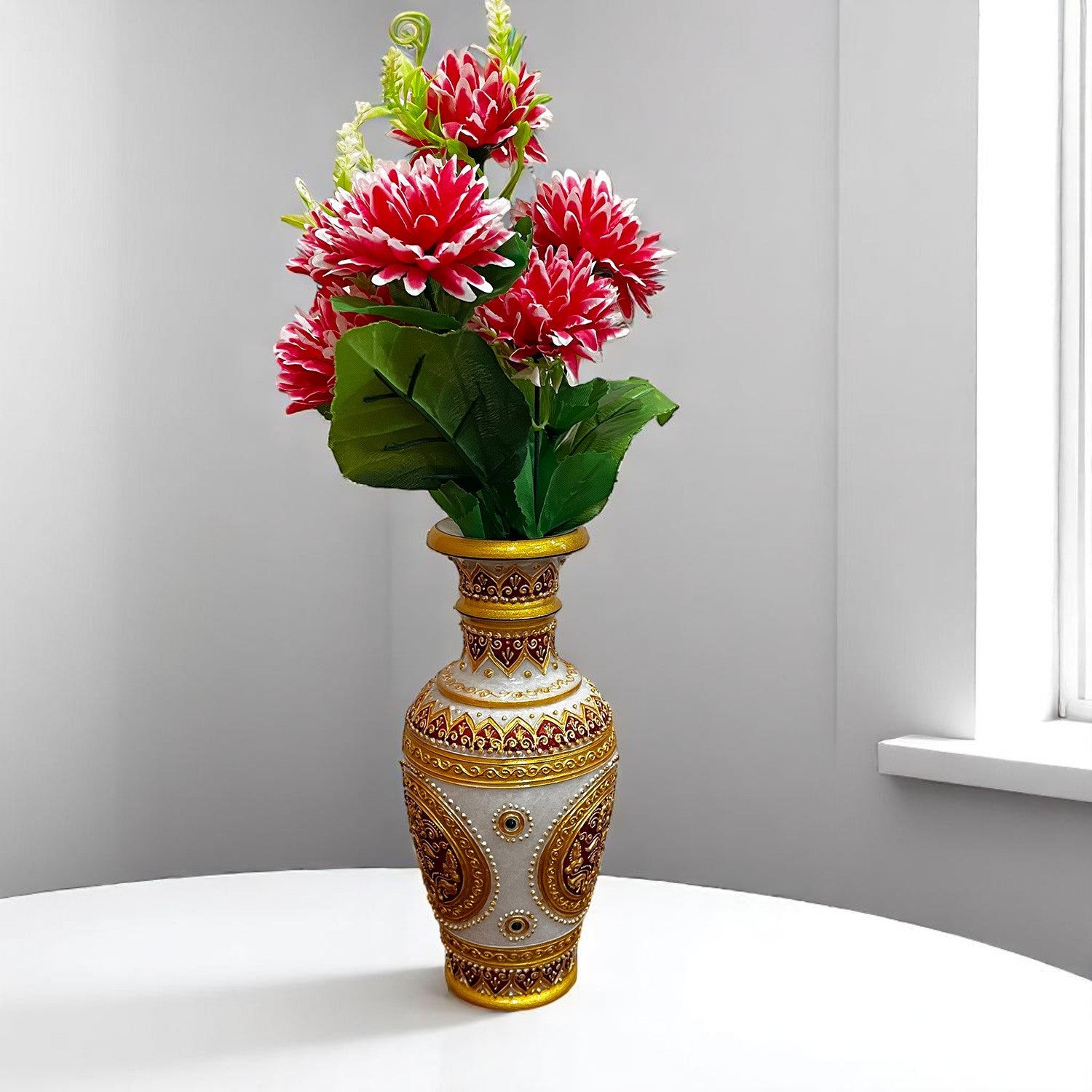 Artificial Flowers Dahlia Bunches for Vase Pot | Faux Flowers Stick - for Home Decor, Living Room, Wedding & Party Decoration (Vase Not Included) - 14 Inch - Apkamart #Colour_Pink