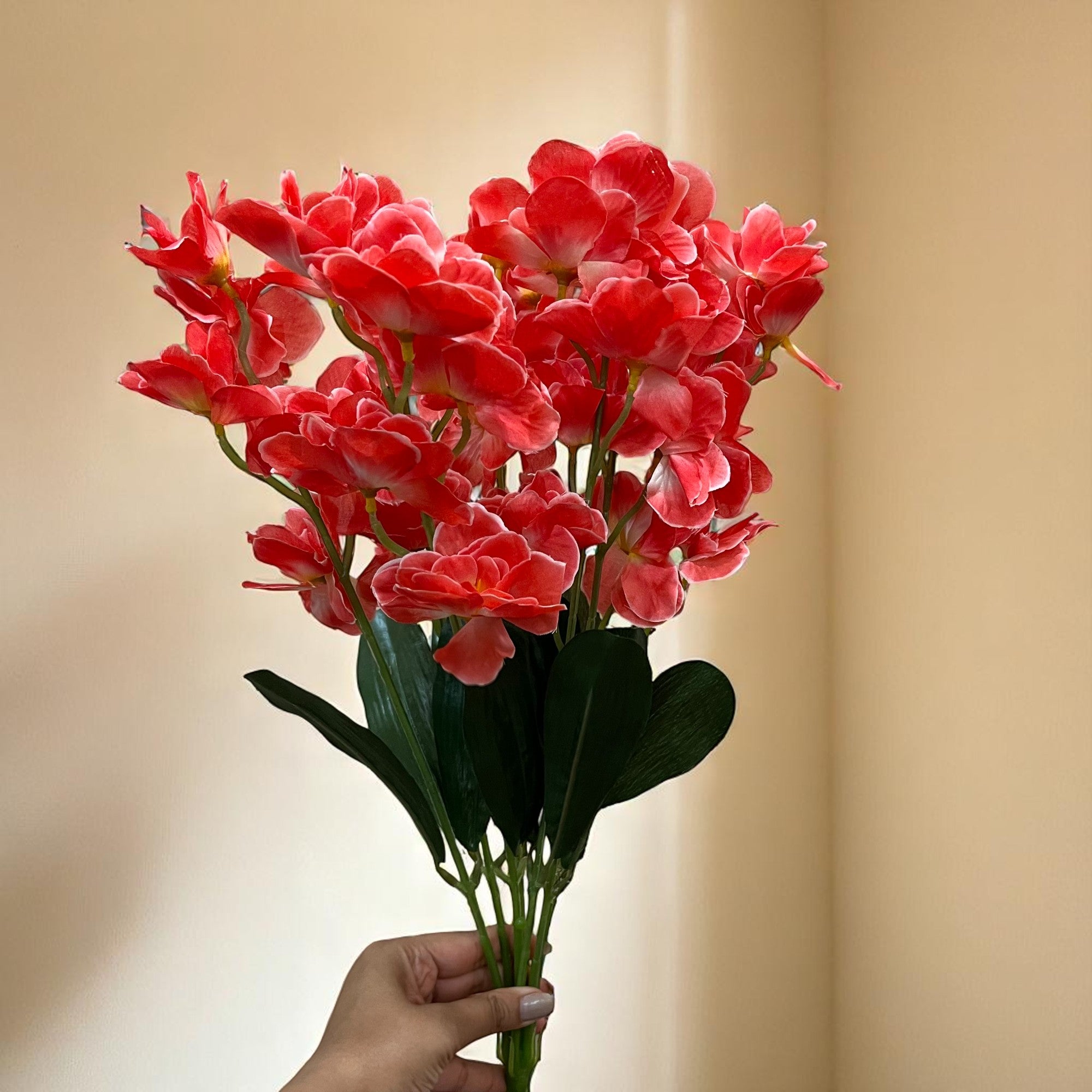 Artificial Orchids Flower Bouquets | Fake Flowers Bunch - For Vase, Pot, Home, Bedroom, Balcony, Office Corner, Living Room - 22 Inch - Apkamart #Colour_Red