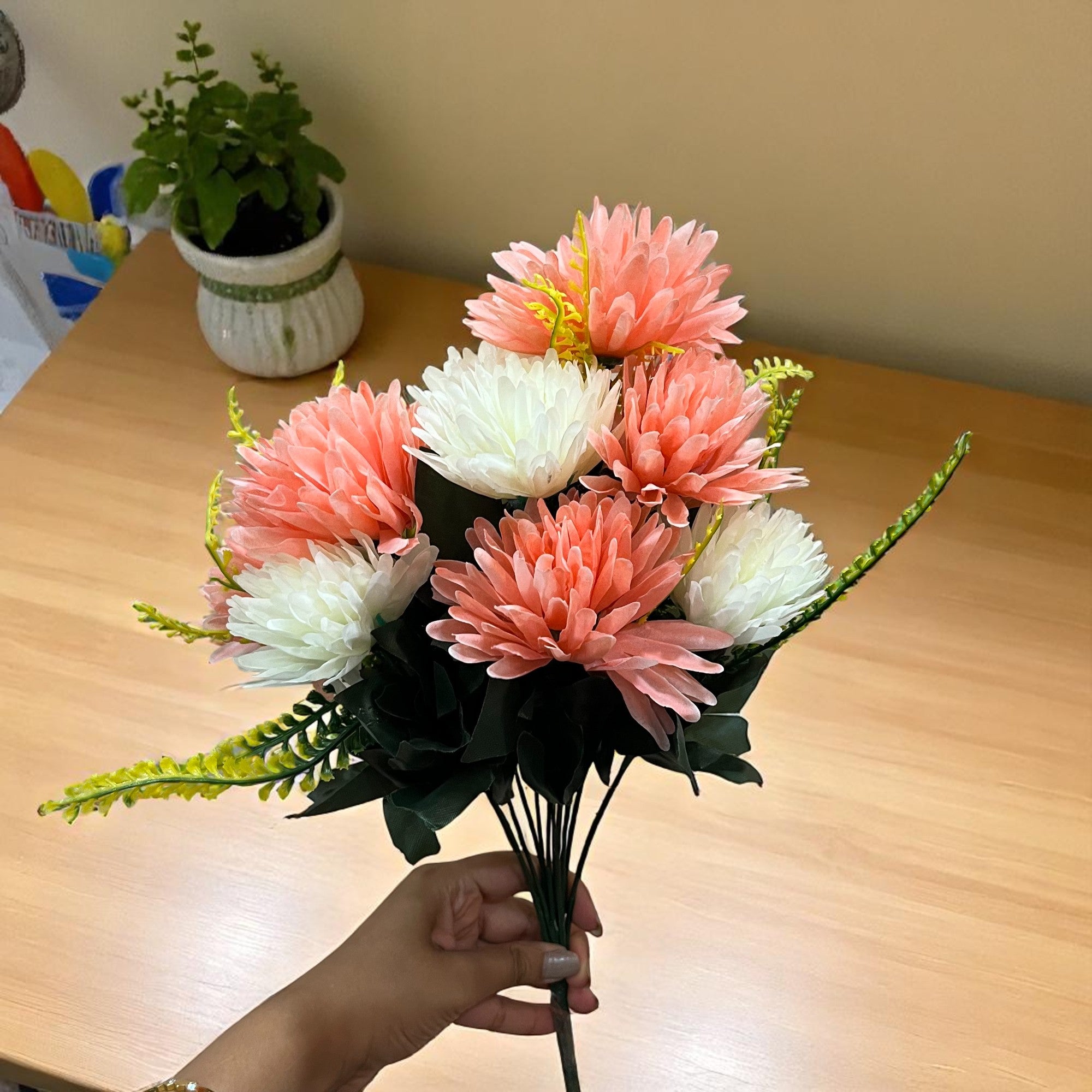 Artificial Marigold Flowers Bunches for Vase Pot | Faux Flowers Stem - for Home Decor Living Room Side Table Centerpiece - 16 Inch - Apkamart #Style_Design 1