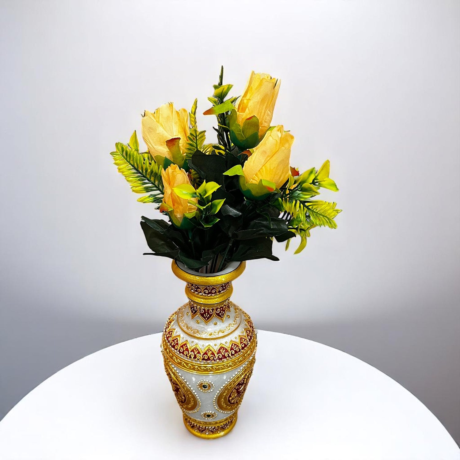 Artificial Flowers Rose Bunches for Vase Pot | Faux Flowers Stem - for Home Decor, Living Room, Office, Wedding & Party Decoration (Vase Not Included) - 14 Inch - Apkamart #Colour_Orange