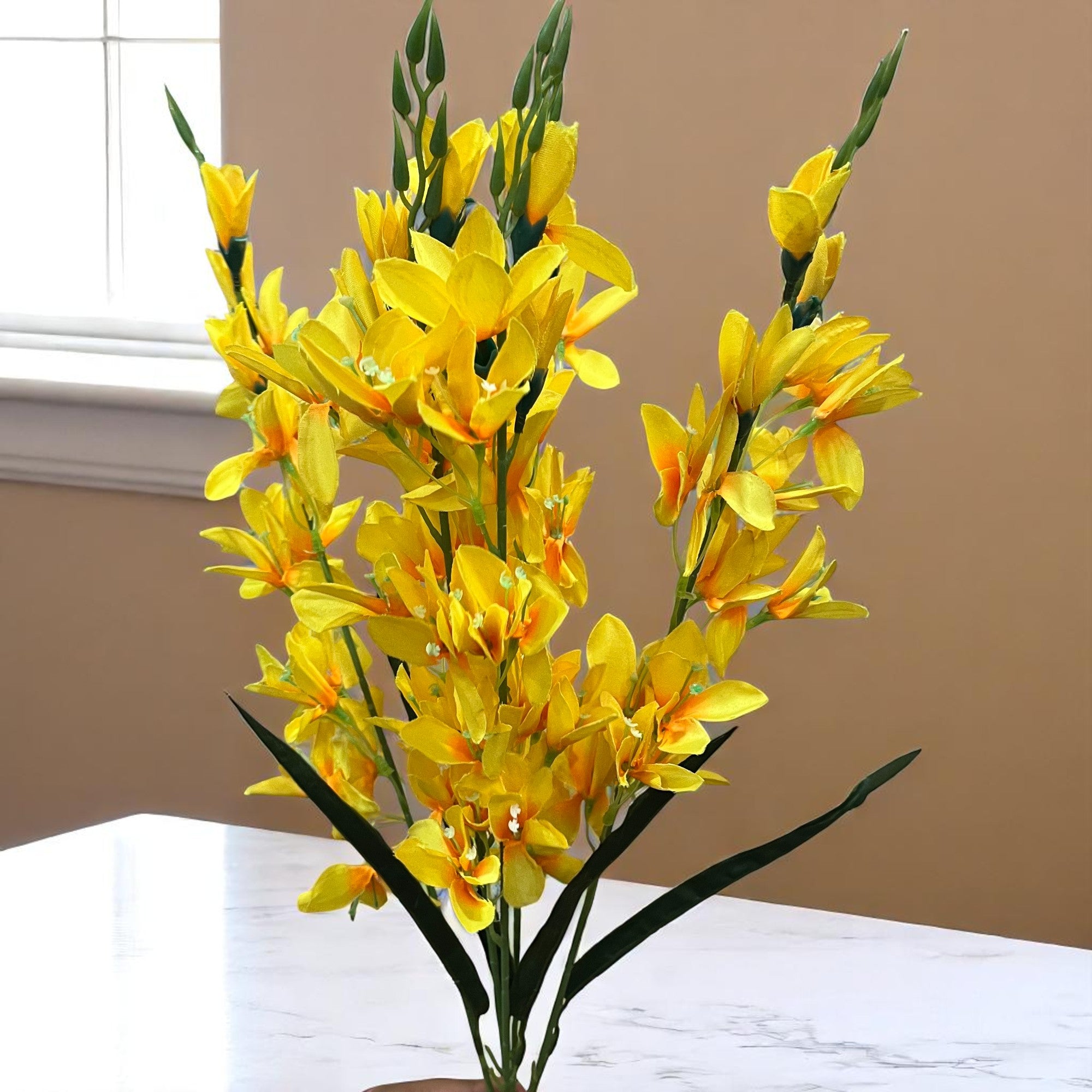 Artificial Flowers Gladiolus Bunches for Vase Pot | Faux Flowers Stem - for Home Decor Living Room Side Table - 26 Inch - Apkamart #Colour_Yellow