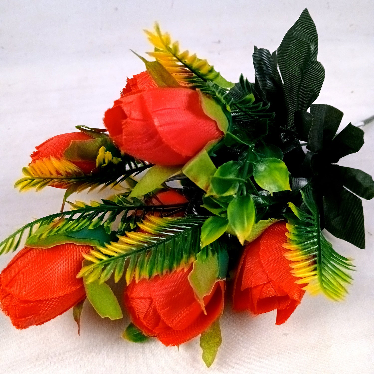 Artificial Flowers Rose Bunches for Vase Pot | Faux Flowers Stem - for Home Decor, Living Room, Office, Wedding & Party Decoration (Vase Not Included) - 14 Inch - Apkamart #Colour_Red